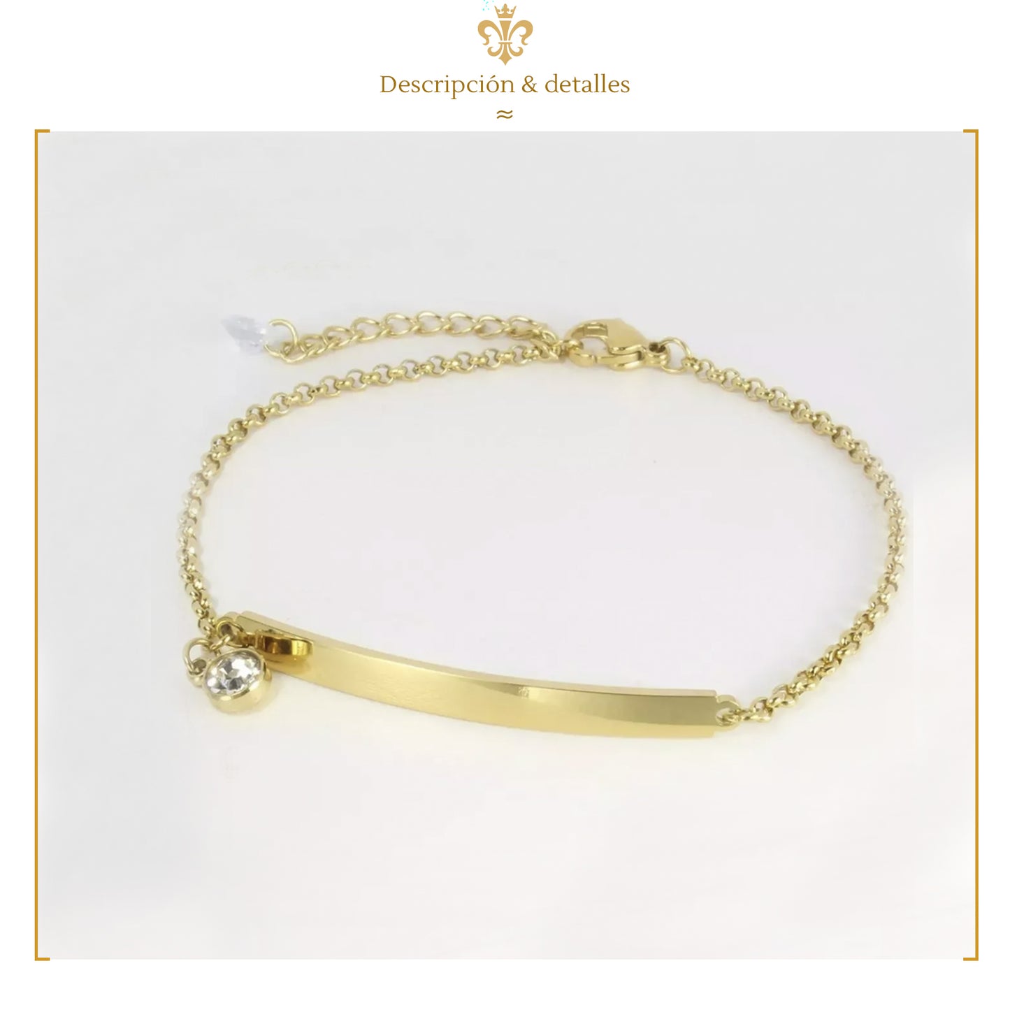 Esclava Pulsera Con Placa Lisa Para Dama con Cristales Diamantes