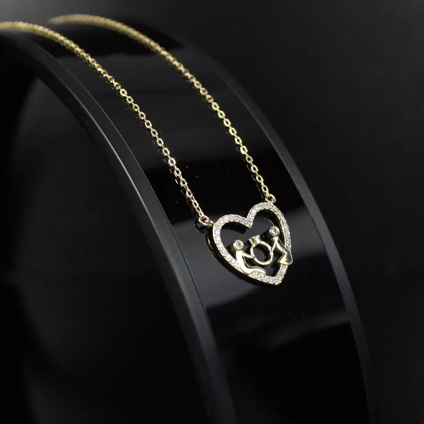 Collar Con Dije De Corazón Para Parejas De Plata 925 Con Finos Cristales