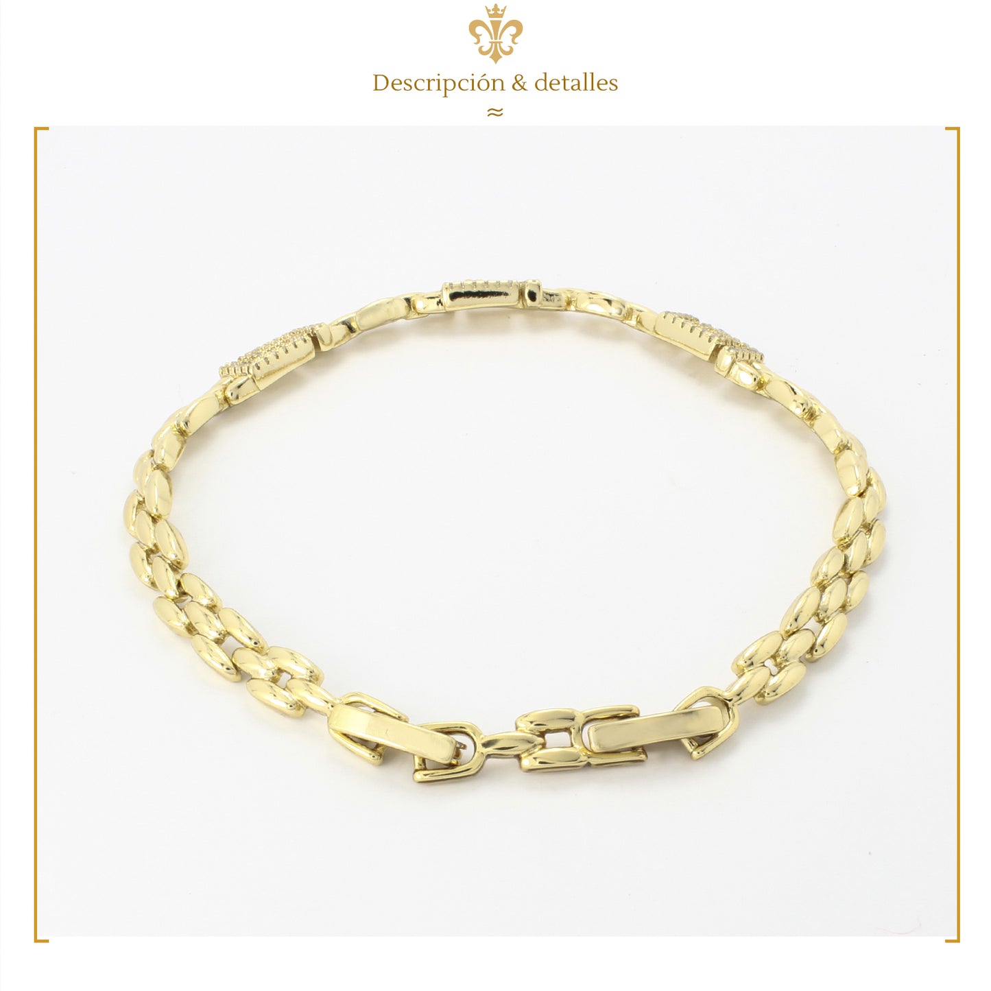 Esclava Pulsera De Placa con Grecas Diamantadas Para Mujer En Oro Laminado 14K