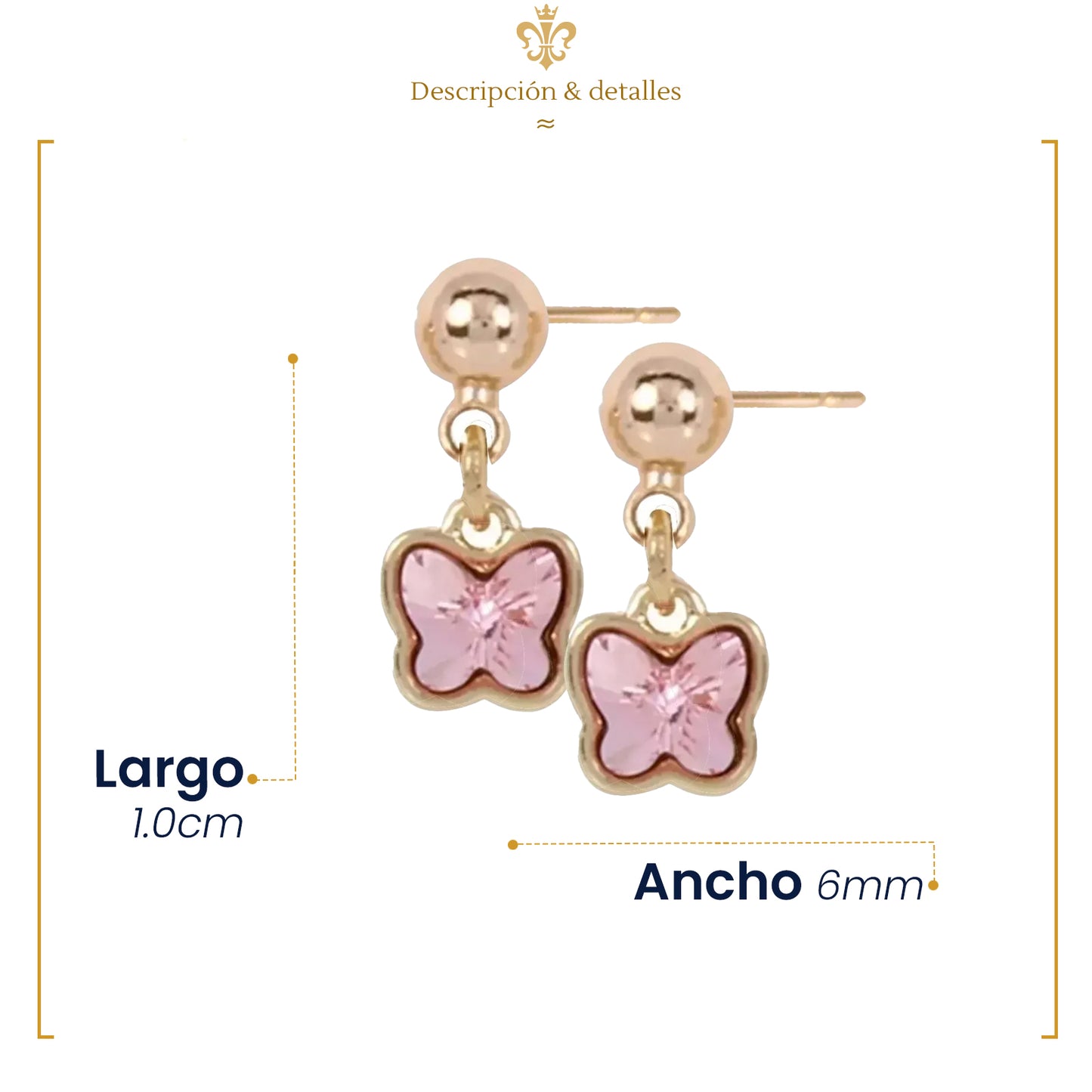 Elegantes Aretes Mariposas De Oro Lamin De 18k Con Swarovski