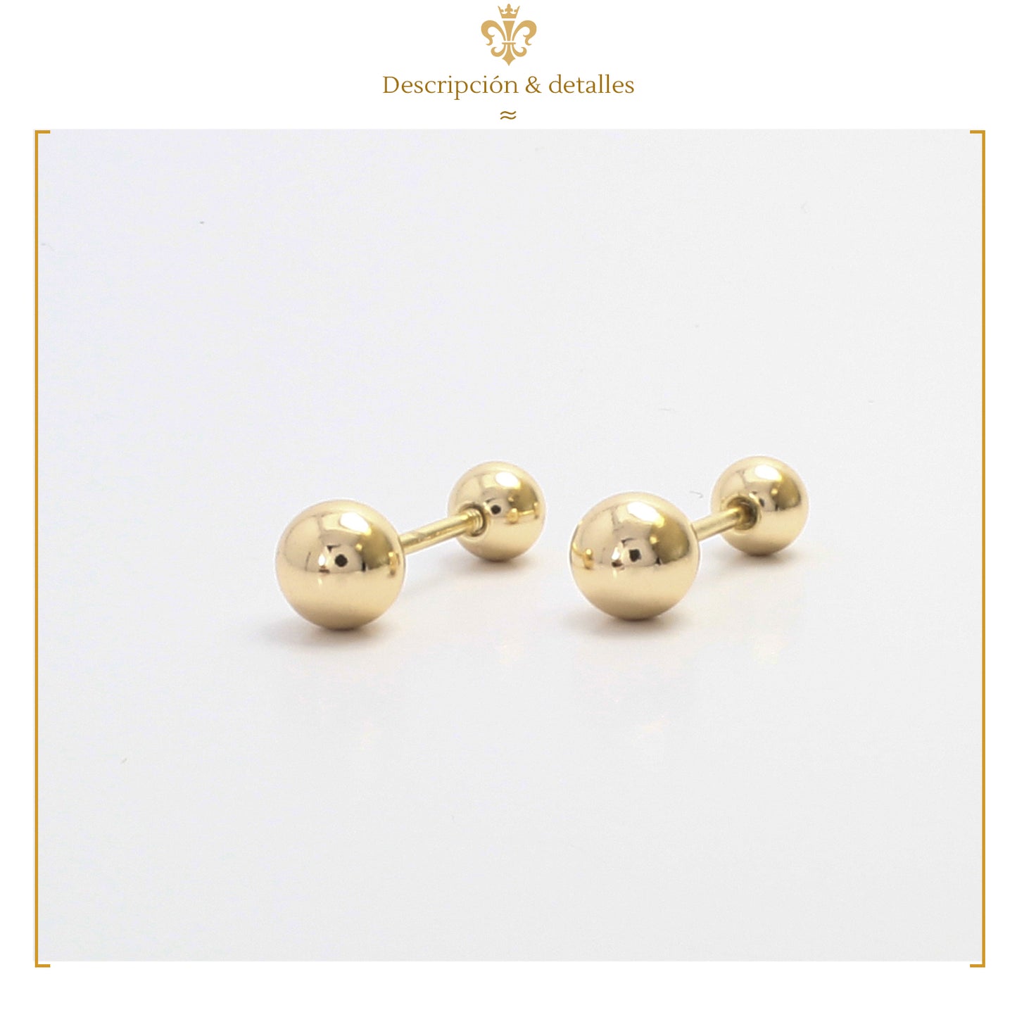 Aretes Dormilones De Bolita Para Niña Broqueles En Oro Laminado 18K