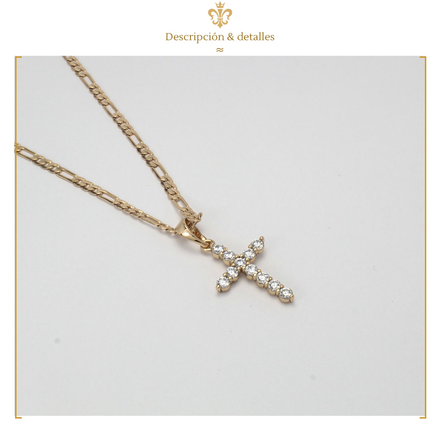 Collar dije de cruz con cristales pequeña  para mujer en oro laminado 18k