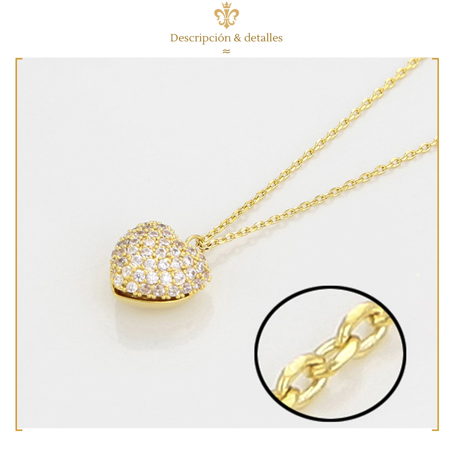 Collar Con Dije De Corazón Diamantado Con Perla Para Mujer En Oro Laminado 14k