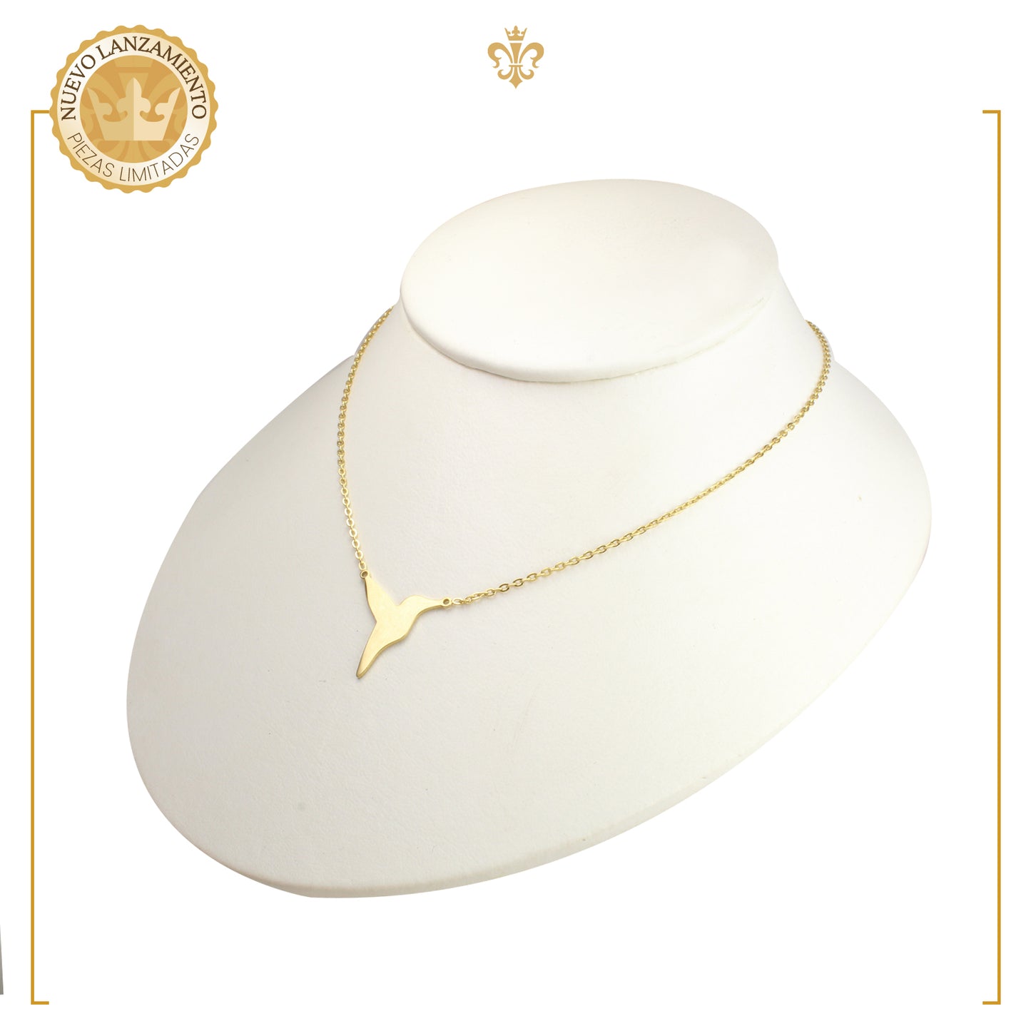 Collar Con Dije Pulido Liso De Colibri En Oro Laminado 14k Para Mujer