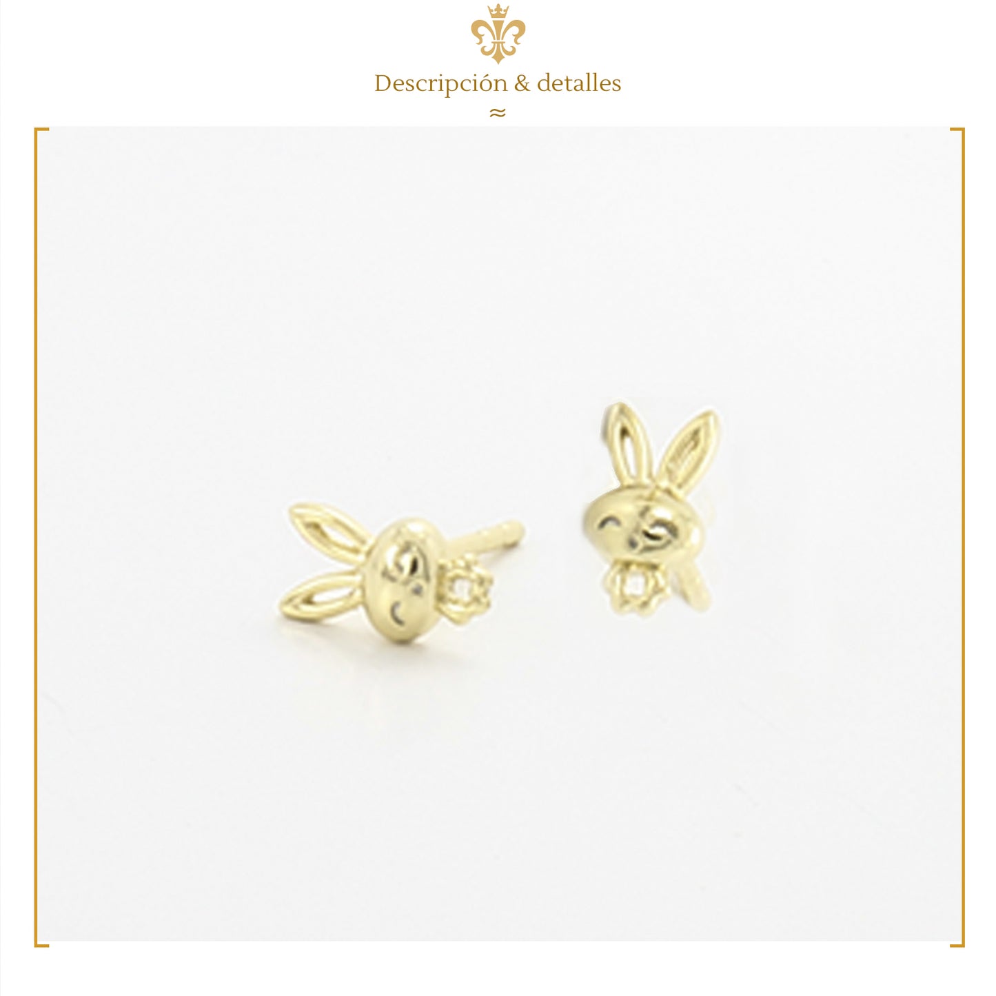 Juego De Aretes Broqueles De Conejo Moño Bolita Diamantado En Oro 14K Laminado