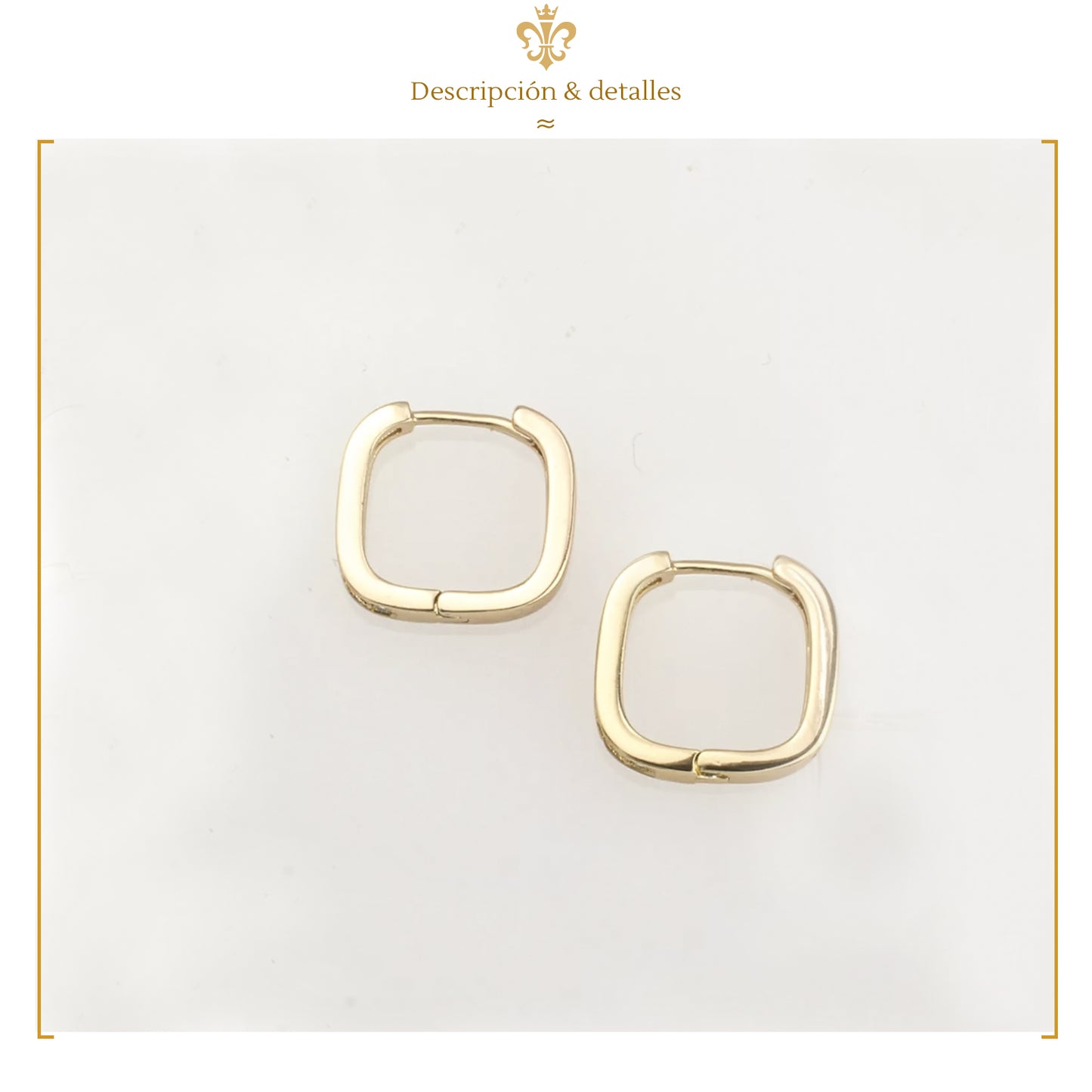 Aretes Huggies Arracadas Cuadradas Con Cristales En Oro Laminado 18k