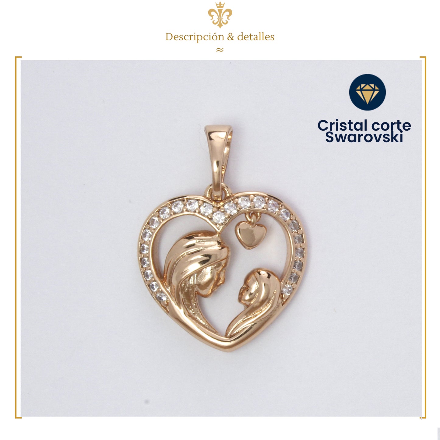 Dije Collar Corazón Cristales Mama E Hija En Oro Lamin 18k