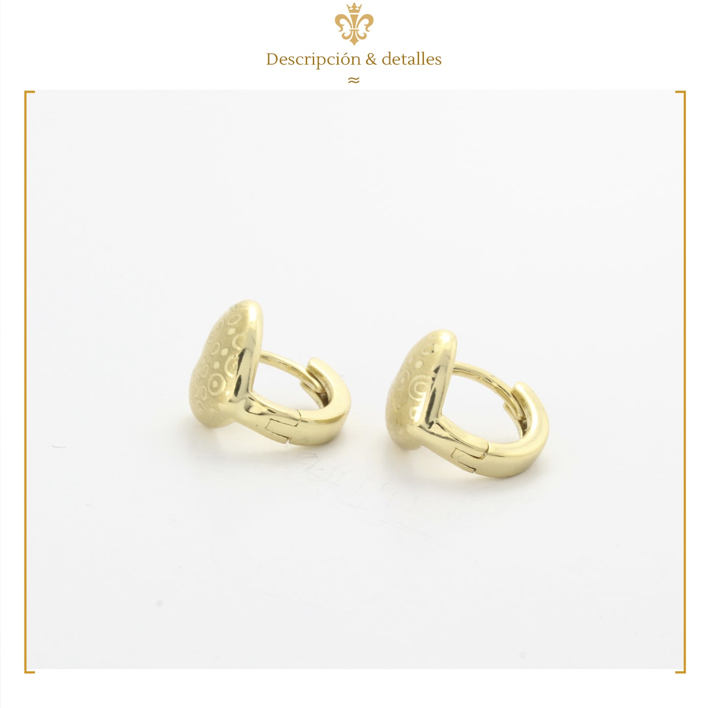 Aretes Huggies En Forma Corazón Satinados Oro Laminado 14k