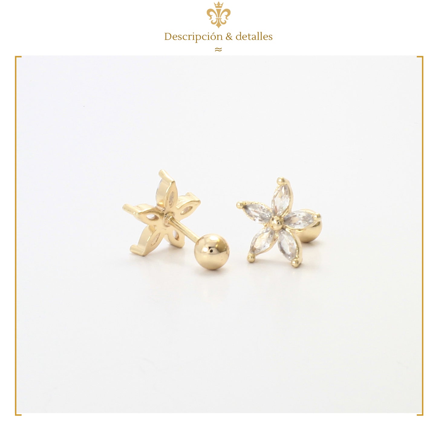 Aretes Broquel De Bolita Flor Para Mujer Regalo Oro Laminado