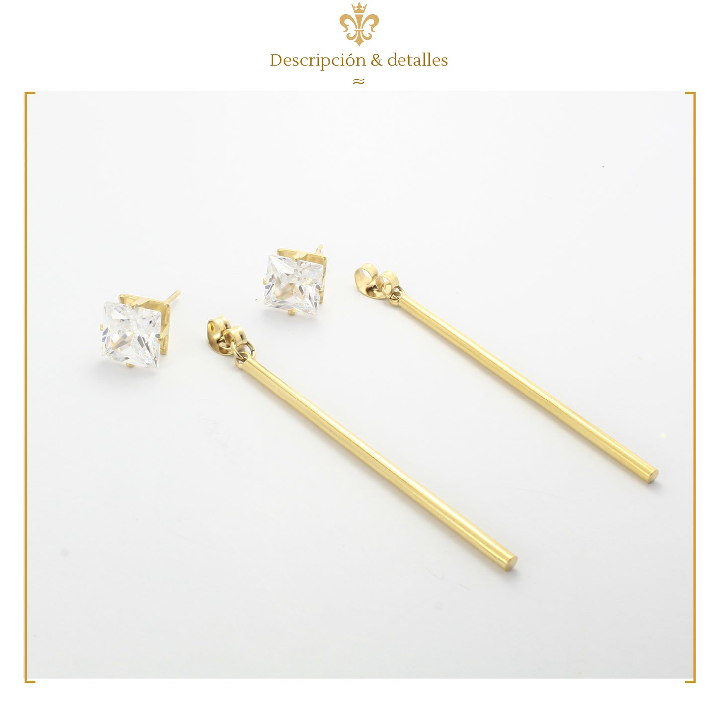 Cadena Con Dije De Péndulo Y Aretes Largos De Oro Laminado 24k