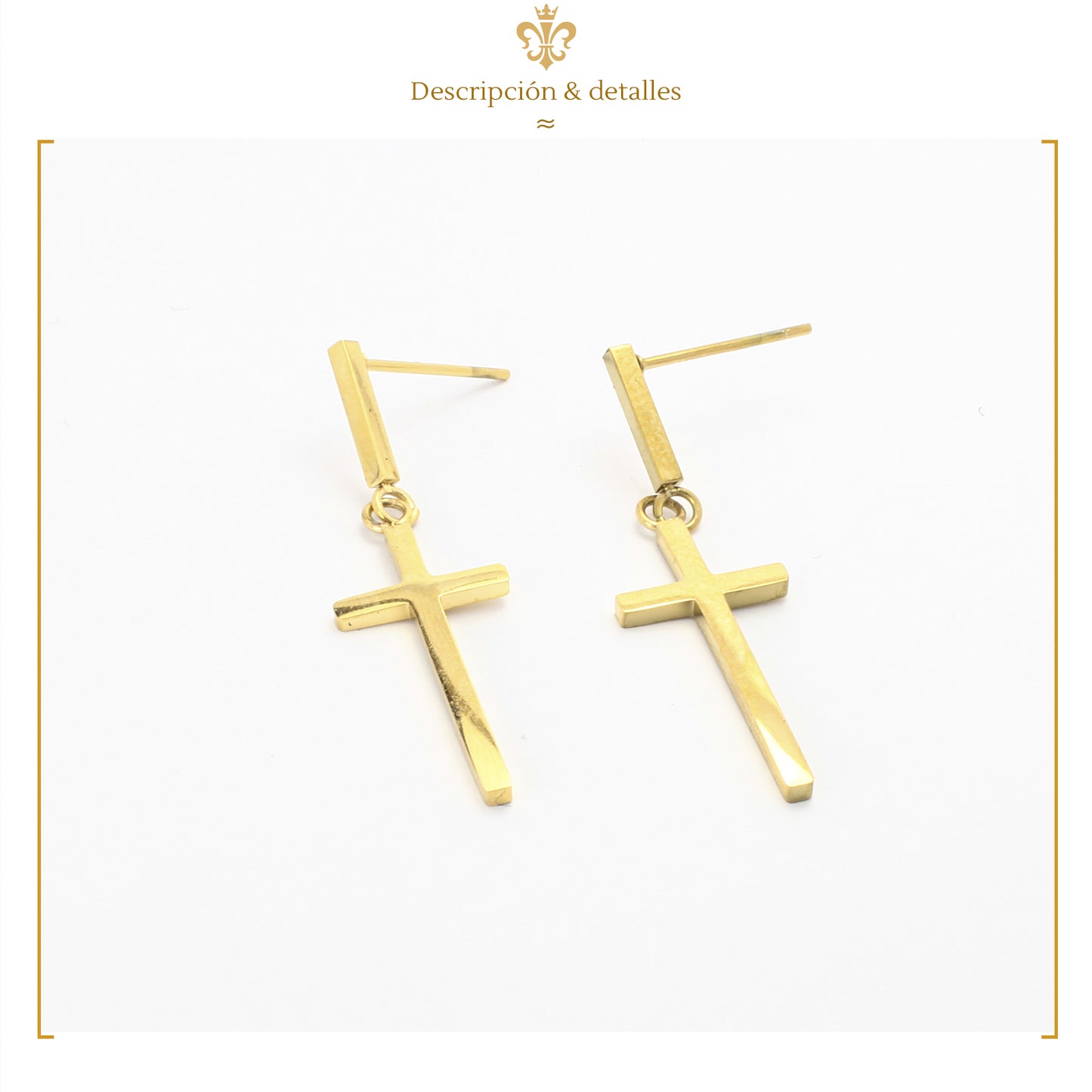 Aretes broquel de cruz colgante liso efecto espejo estilo unisex en oro laminado