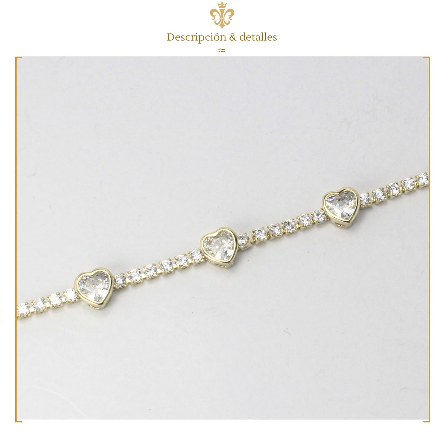 Pulsera Esclava Para Mujer Con Cristales Diamante De Corazón En Oro 14k Laminado