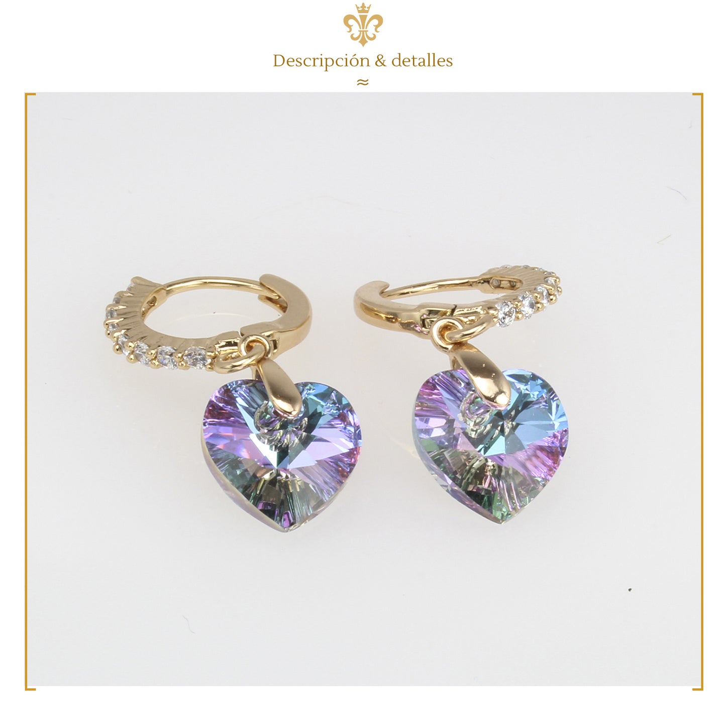 Aretes Arracaditas De Corazón Diamante Con Cristales Oro Laminado 18k