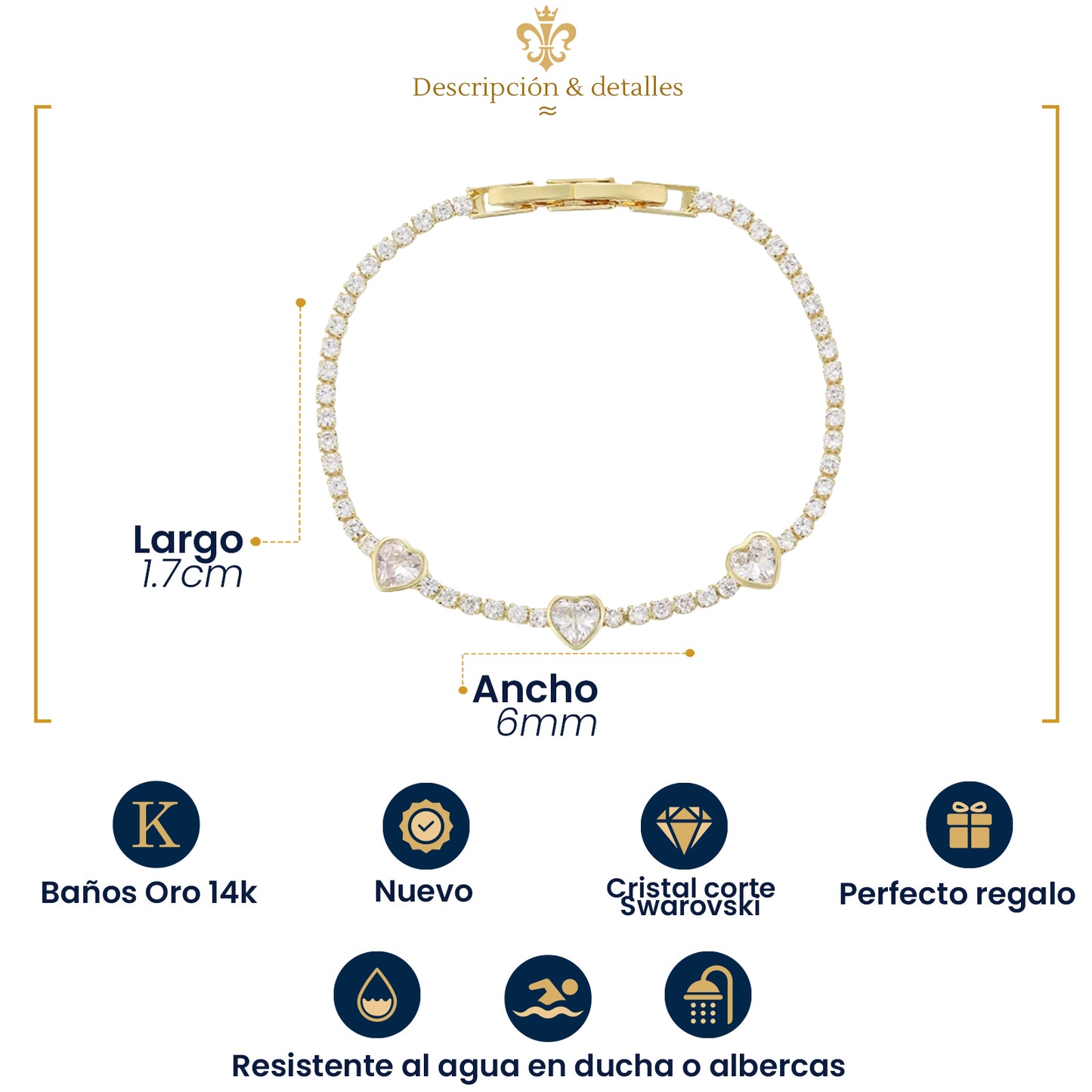 Set Collar Con Pulsera De Diamantes Corazón En Oro Lamin 14k