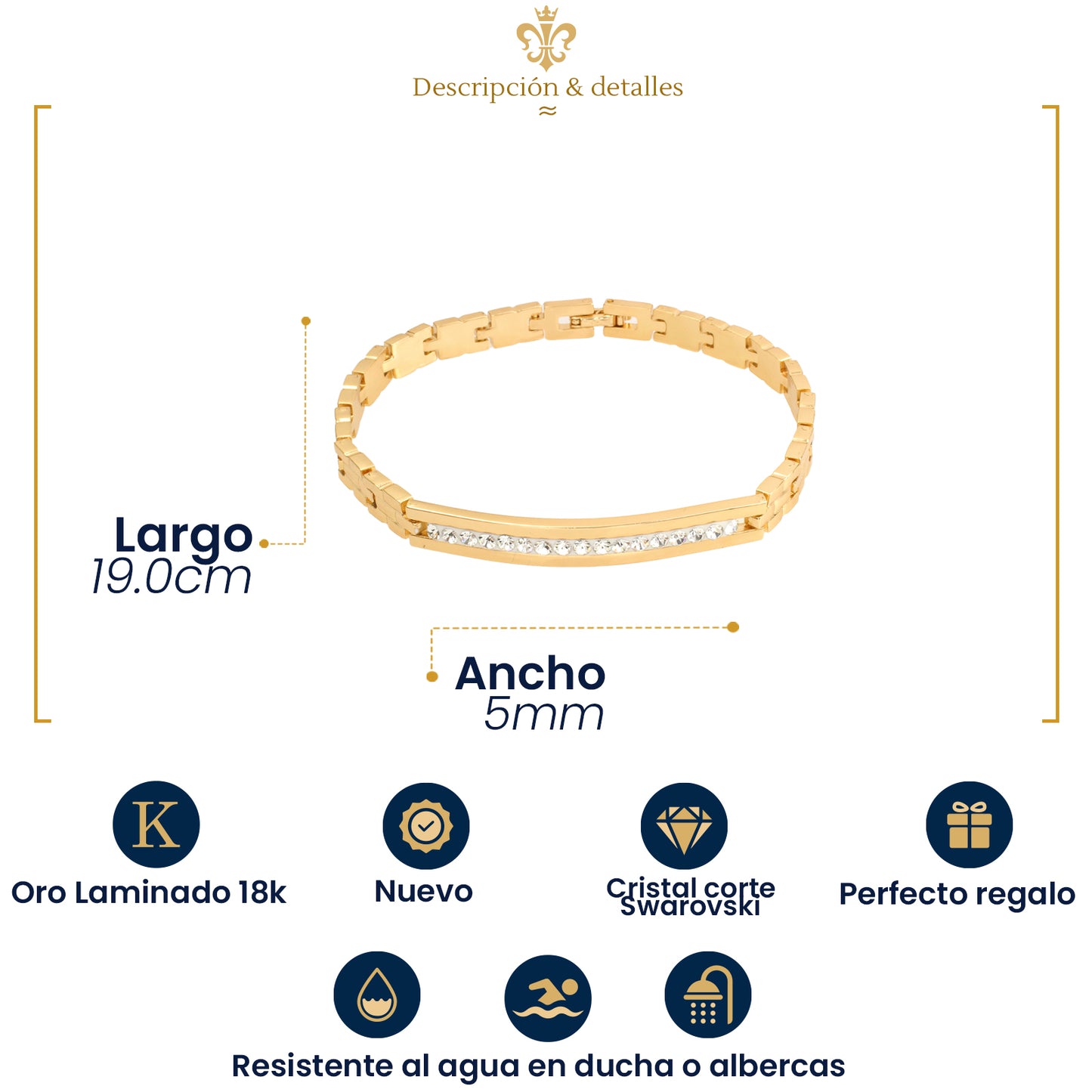 Juego De Pulseras Con Placa Para Hombre Y Mujer En Oro Laminado Con Cristales