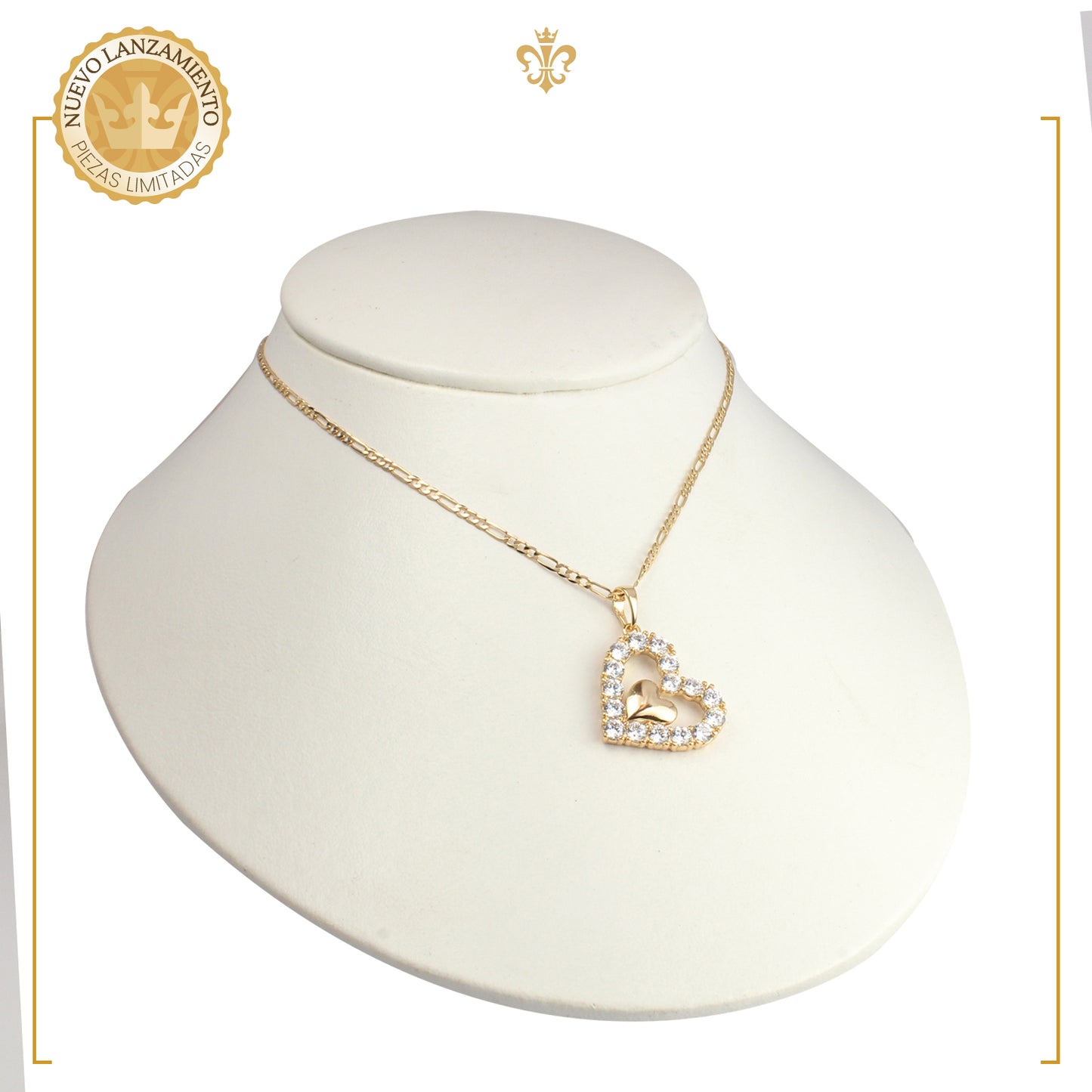 Collar Mujer Elegante Dorado Dije Corazón Liso Cristal 18k