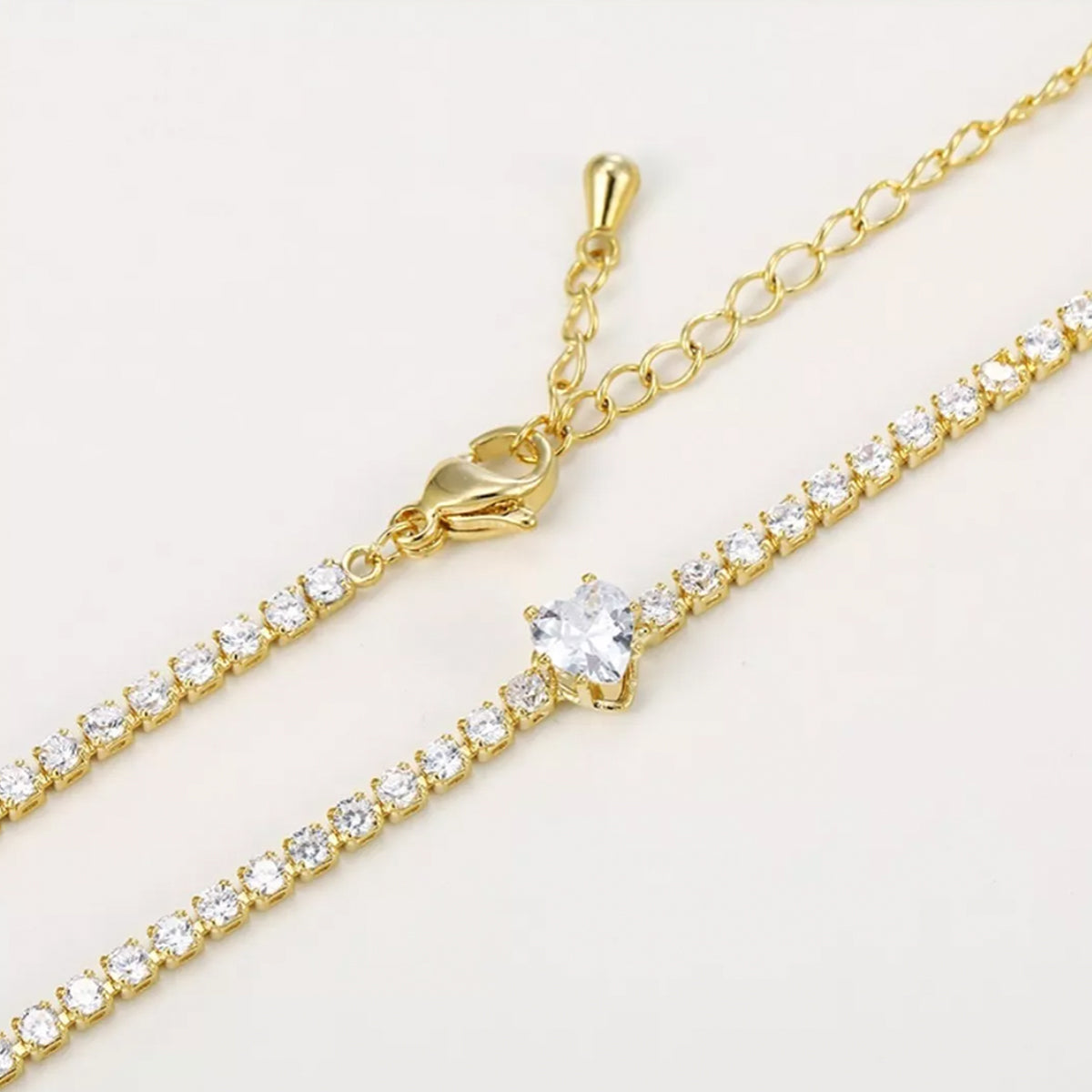 Set Collar Con Pulsera De Diamantes Corazón En Oro Lamin 14k