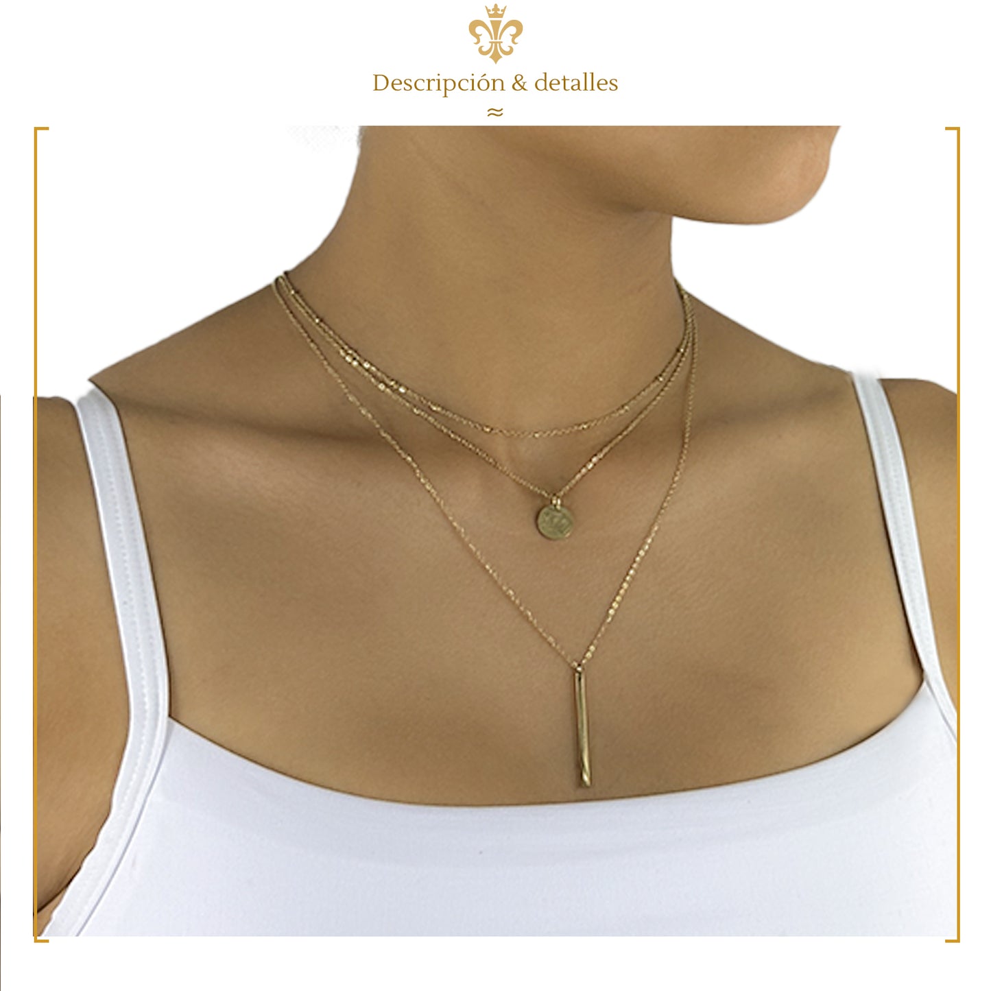 Collar Triple Cadena Mujer Acero Inoxidable Oro 14k Regalo