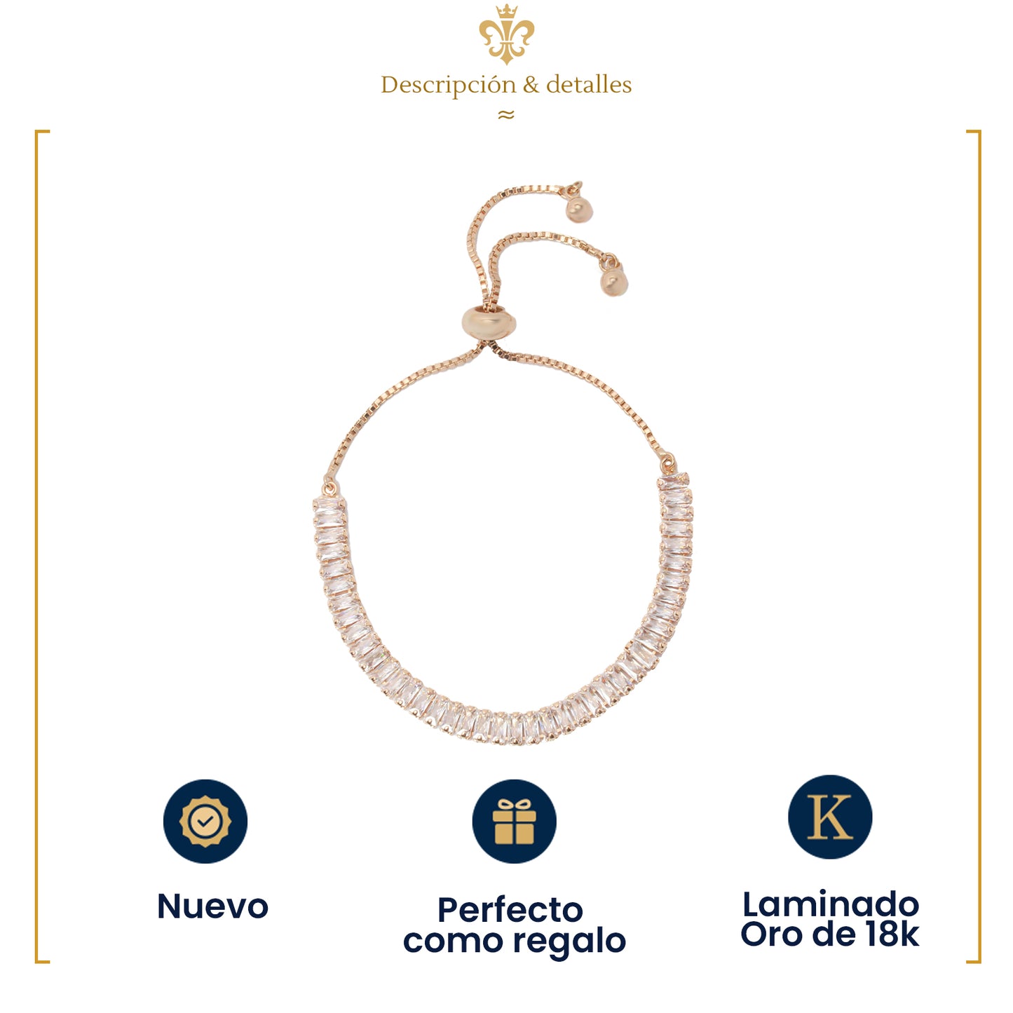 Fina Pulsera Esclava De Mujer Con Swarovski En Oro Laminado 18k