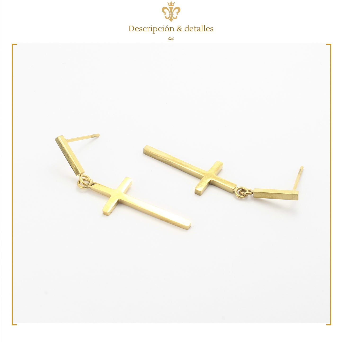 Aretes broquel de cruz colgante liso efecto espejo estilo unisex en oro laminado