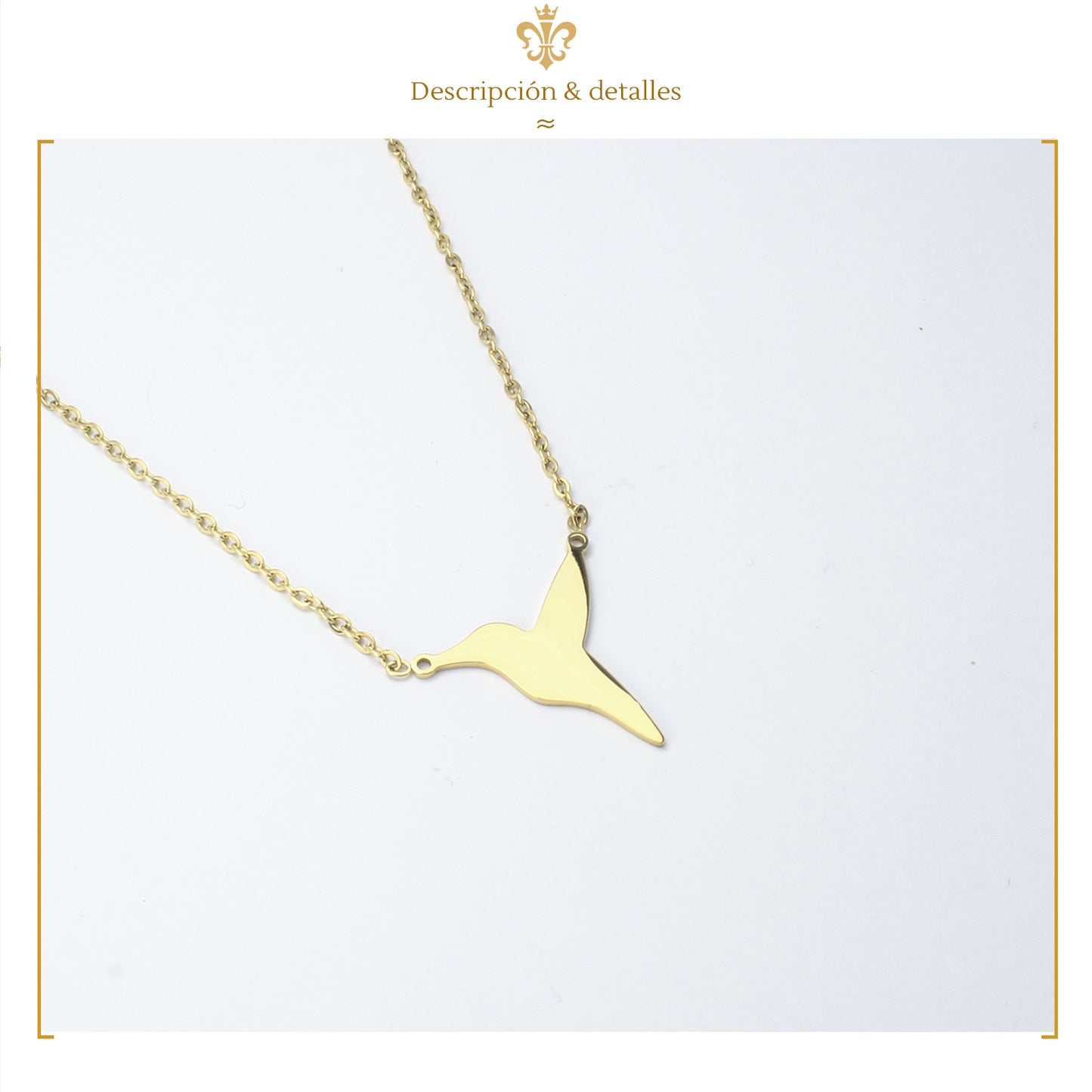 Collar Con Dije Pulido Liso De Colibri En Oro Laminado 14k Para Mujer