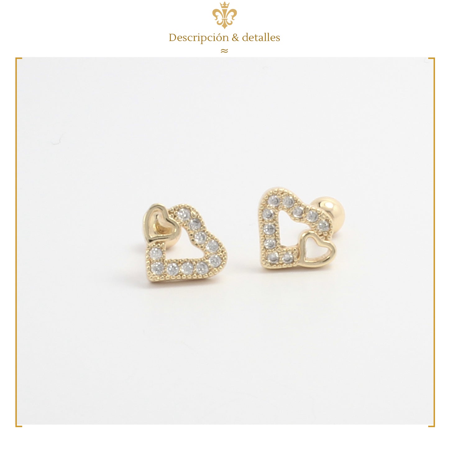 Aretes Broquel De Bolita En Forma De Corazón Doble Para Mujer Con Diamantes