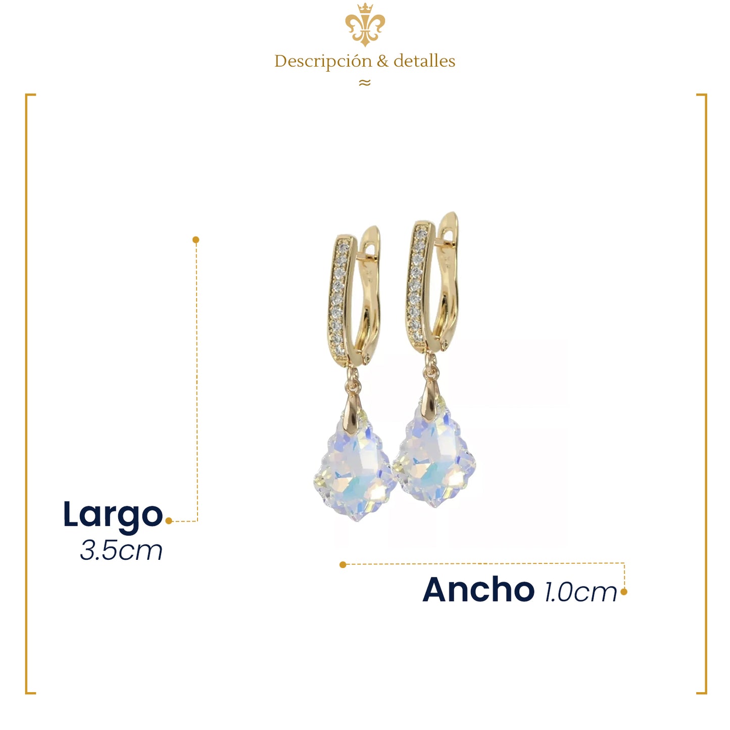 Aretes Largos Con Cristal Tipo Swarovski En Oro Laminado 18k