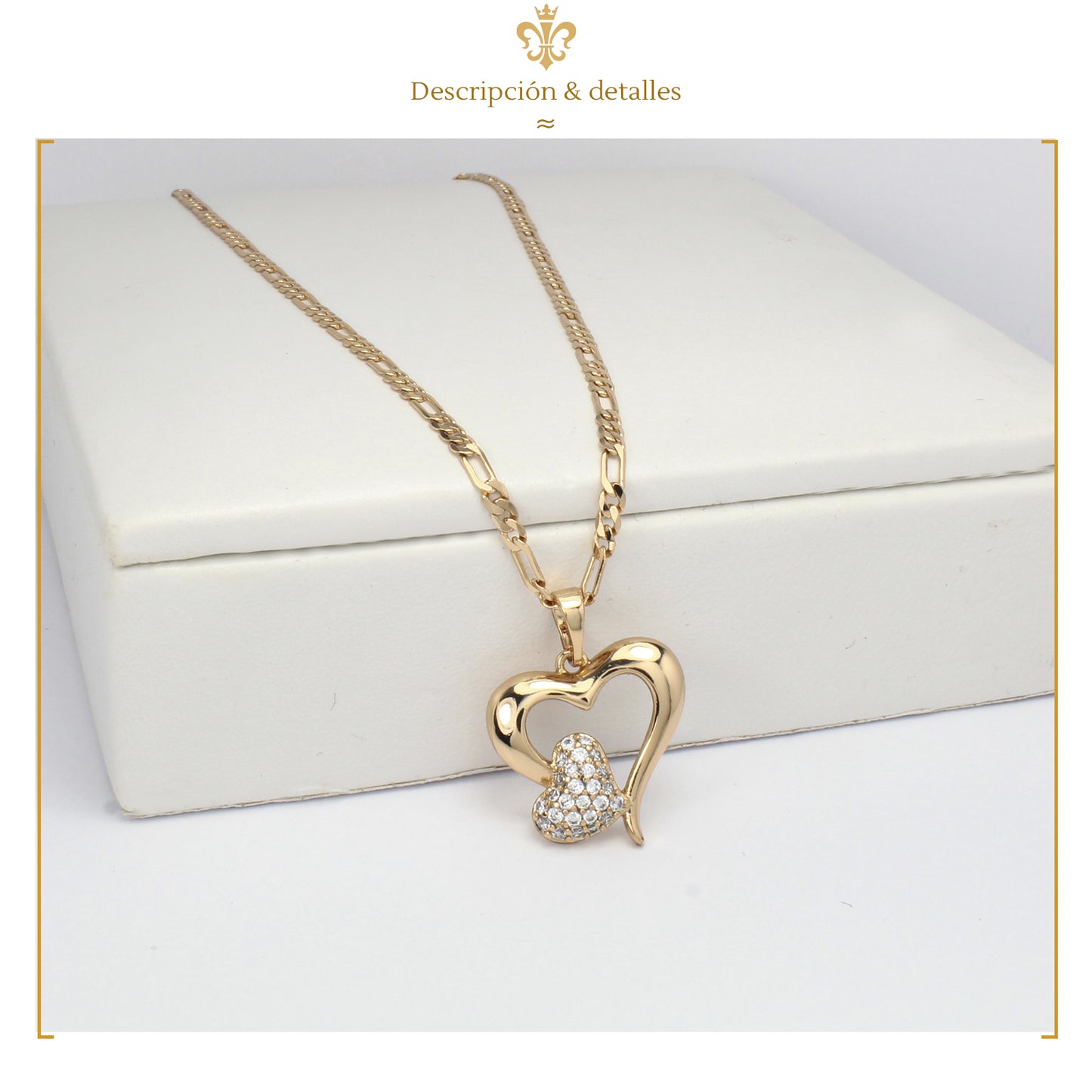 Fino Dije Collar Corazon Colgante Cristales Oro Laminado 18k