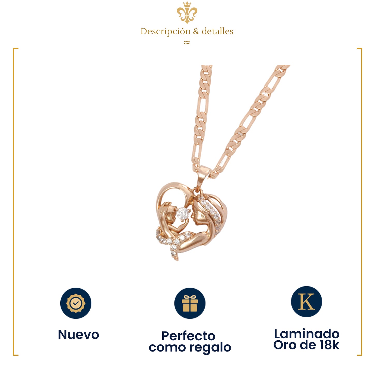 Collar Dije Corazón Mama Y Niño Amor Dorado Diamante Familia