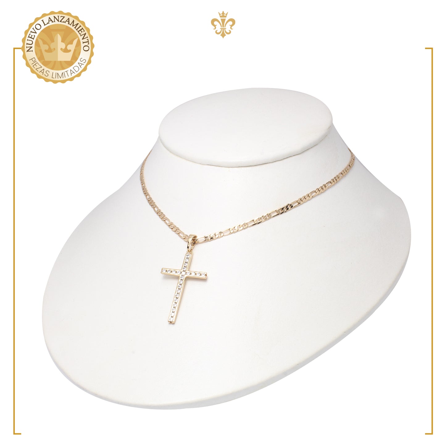 collar dije de cruz con cristales brillantes para mujer en oro laminado 18k