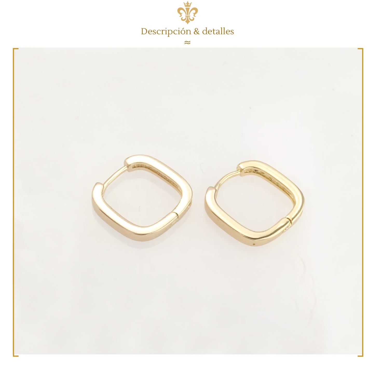 Aretes Huggies Arracadas Cuadradas Con Cristales En Oro Laminado 18k