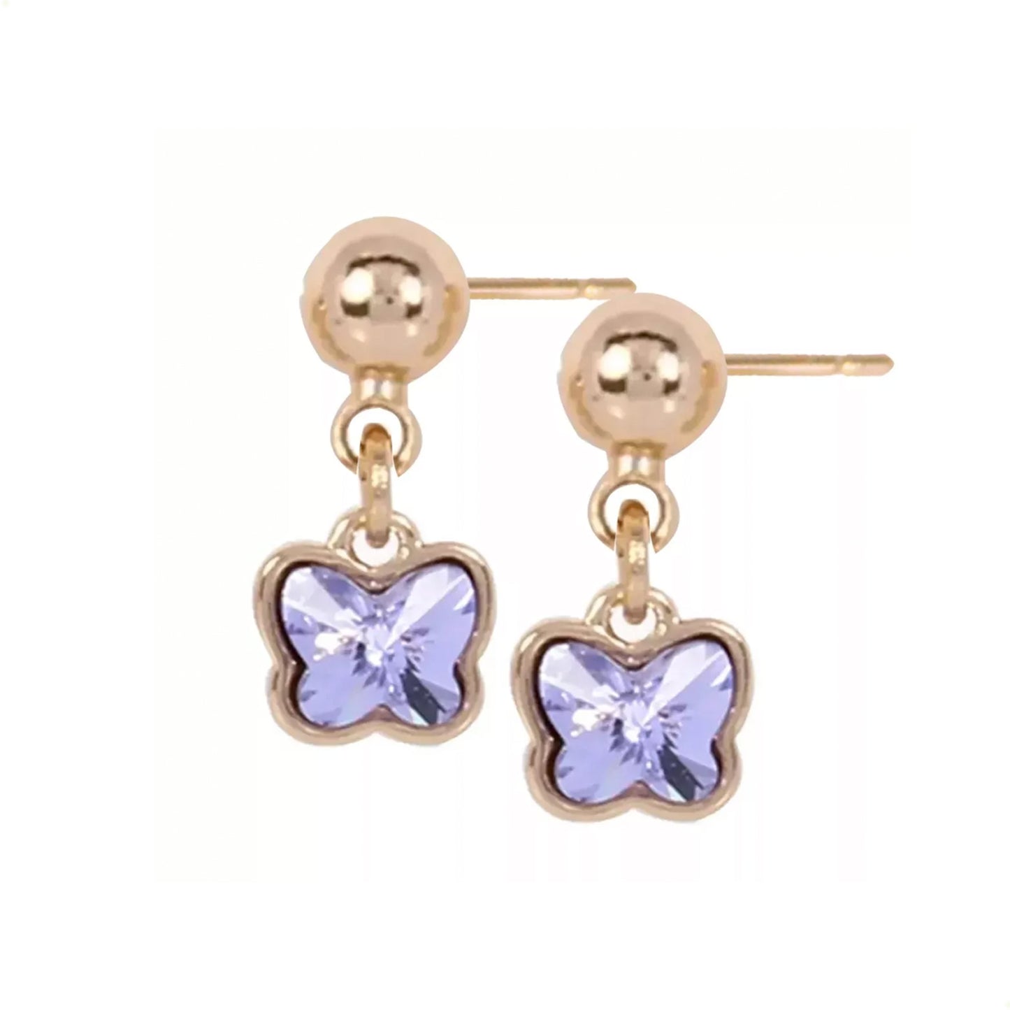 Elegantes Aretes Mariposas De Oro Lamin De 18k Con Swarovski