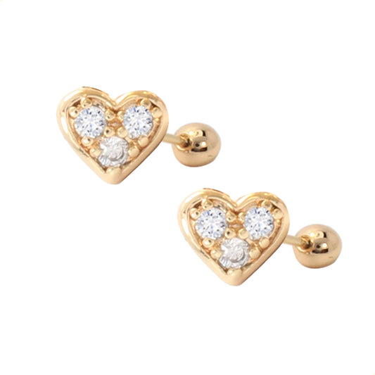 Aretes Broquel De Corazón Con Bolita De 5mm Oro Laminado 18k