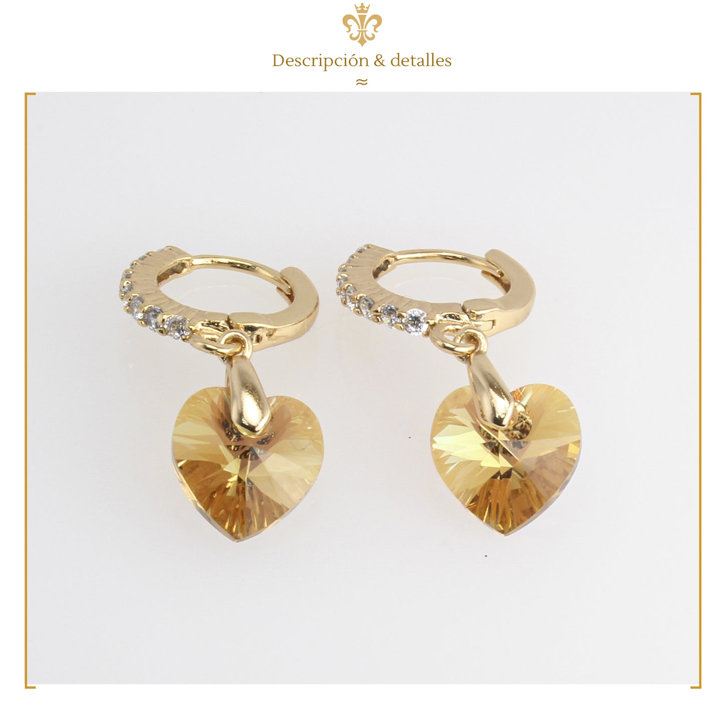 Aretes Arracaditas De Corazón Diamante Con Cristales Oro Laminado 18k