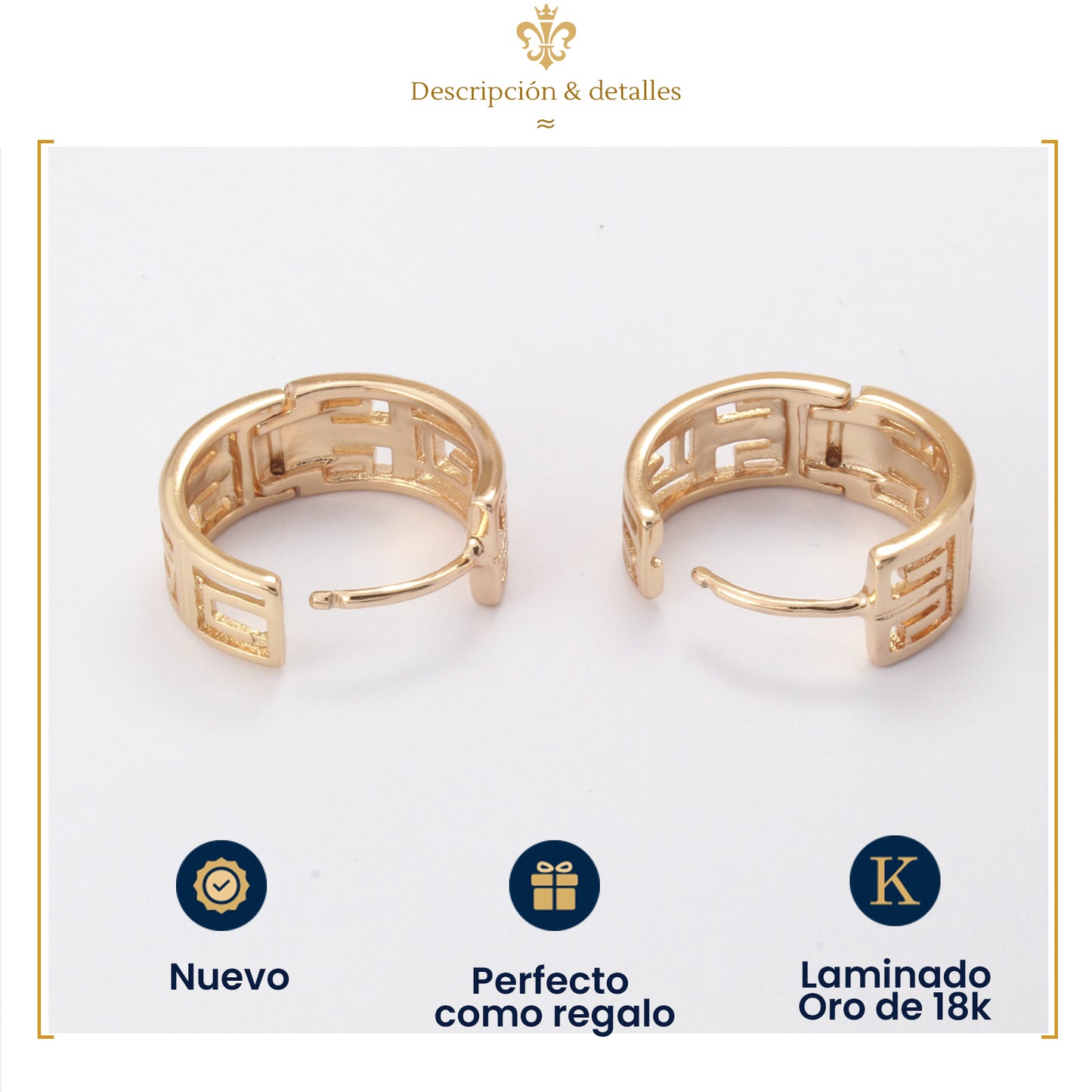 Arracadas De Oro Laminado 18k Para Mujer Con Acabados De Grecas