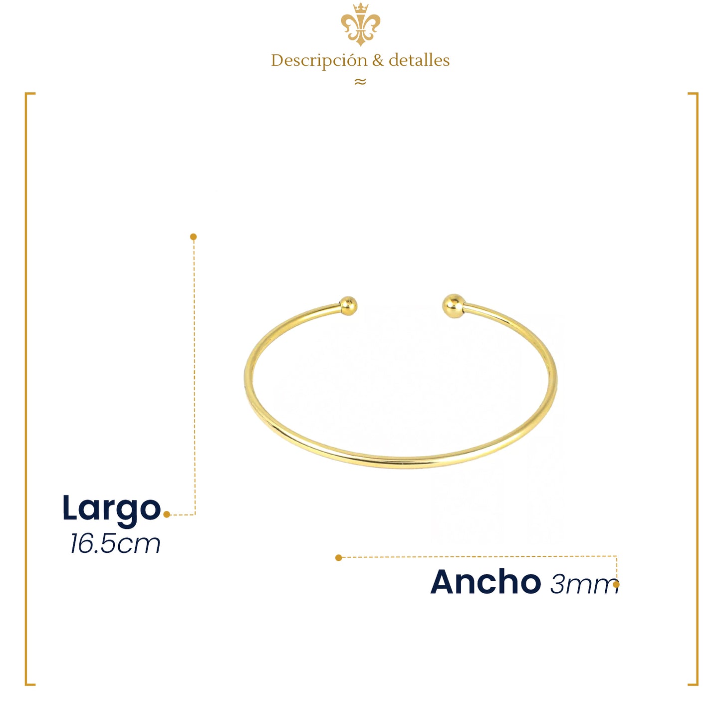 Pulsera Brazalete Para  Mujer Delgada Dorada En Acero Inoxidable Ajustable