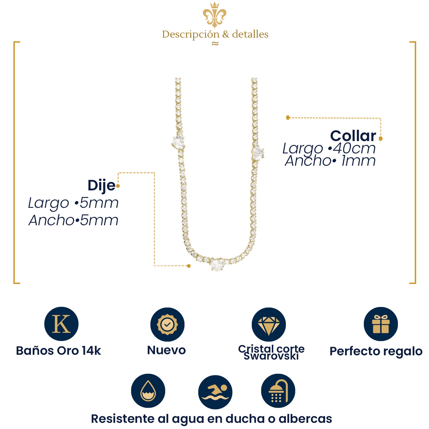 Set Collar Con Pulsera De Diamantes Corazón En Oro Lamin 14k