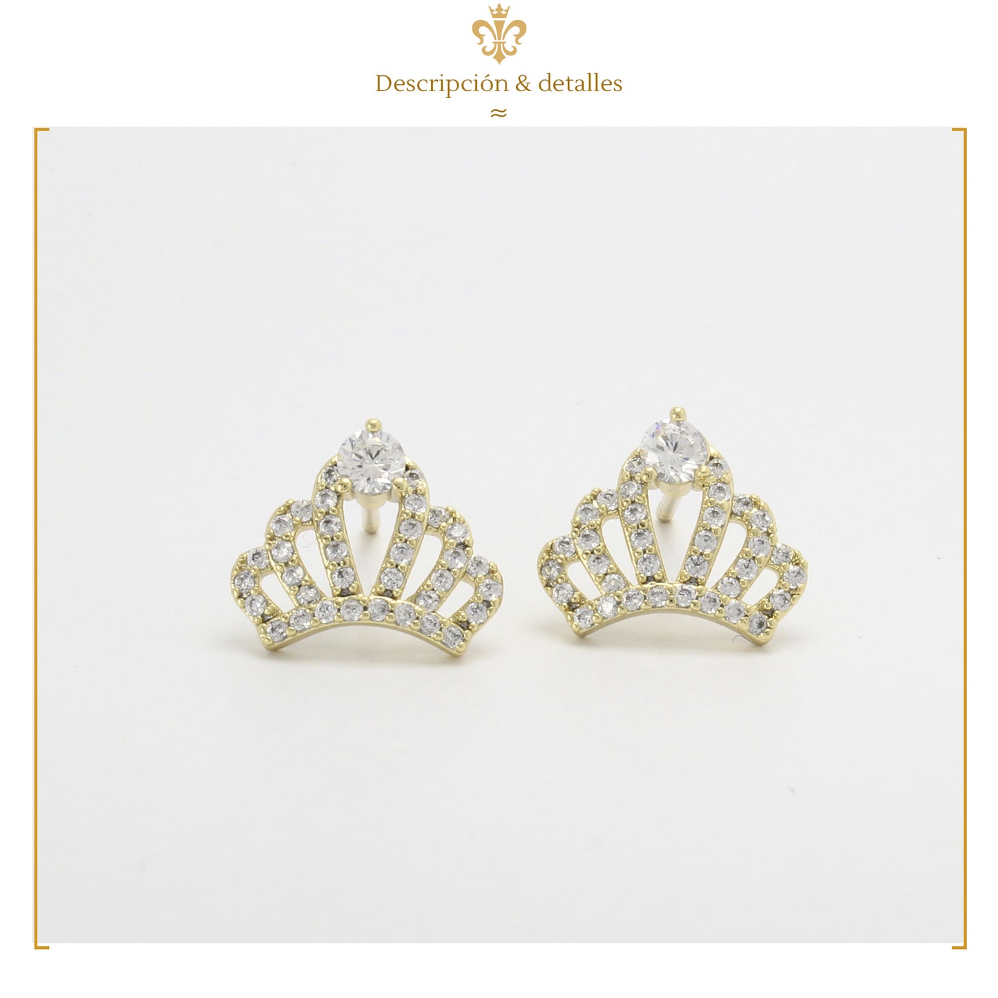 IMPERO JEWELRY Aretes Broquel De Coronas De Princesa Niña Oro Laminado 14k swarovski