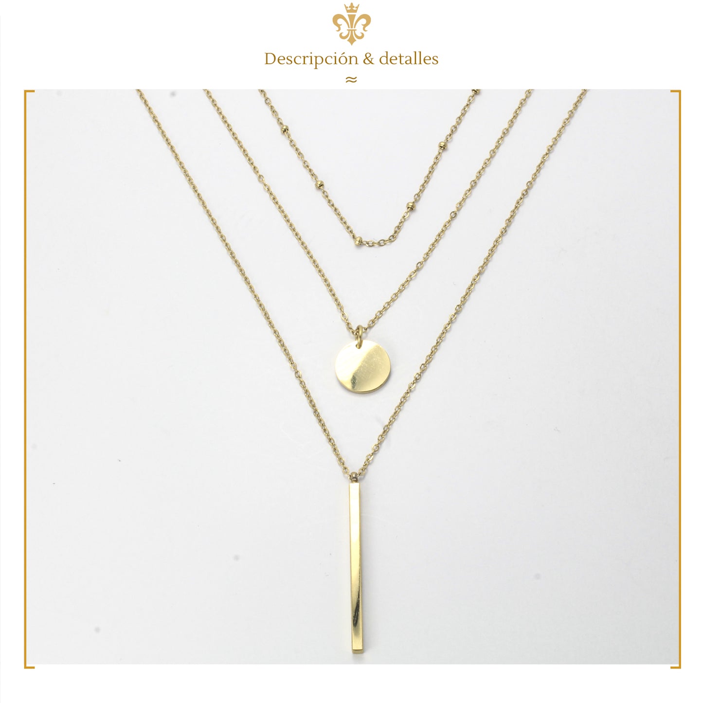 Collar Triple Cadena Mujer Acero Inoxidable Oro 14k Regalo