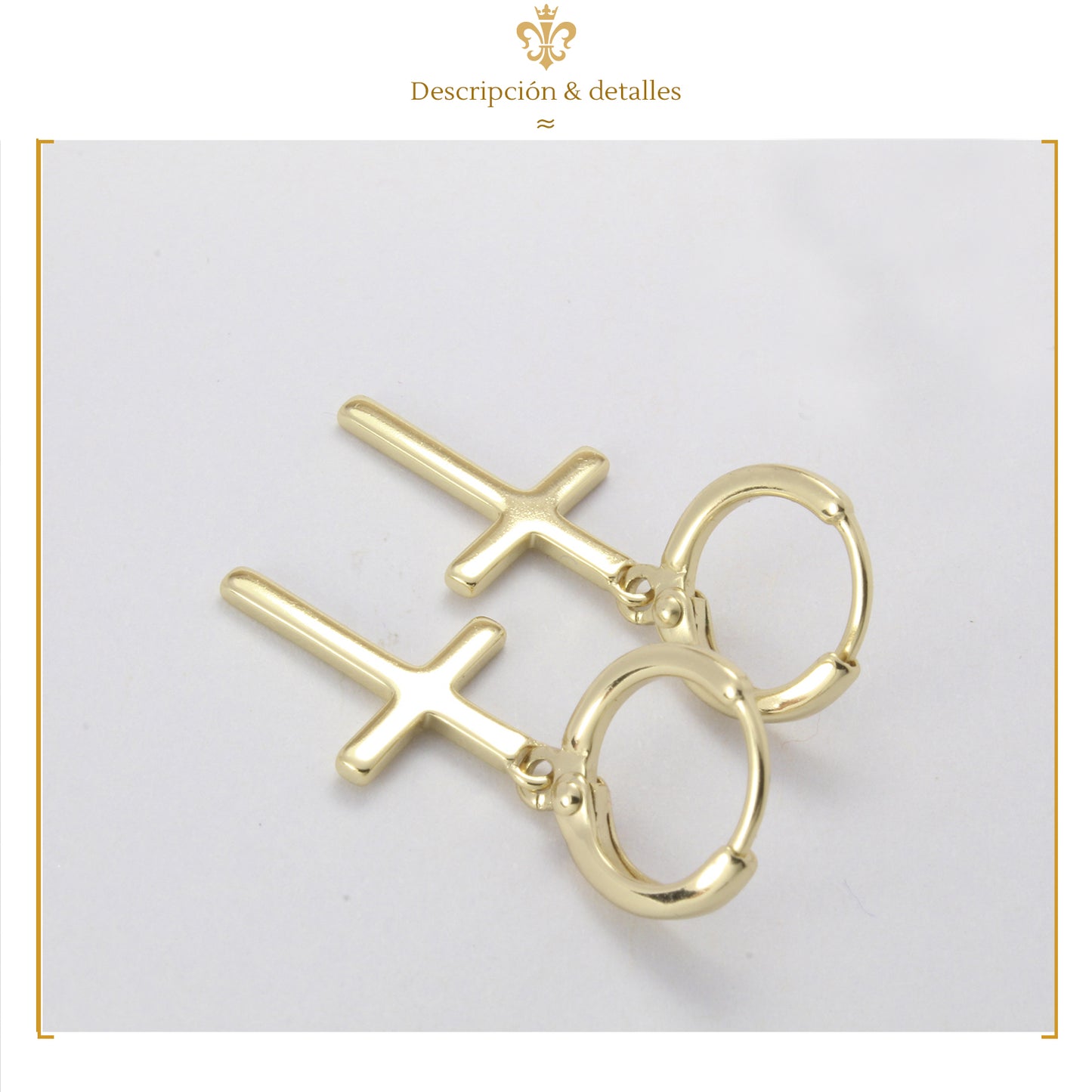 aretes pendientes colgantes de cruz lisos en oro laminado estilo unisex