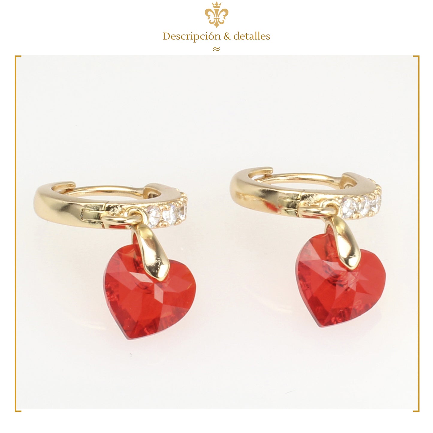 Aretes Arracaditas De Corazón Diamante Con Cristales Oro Laminado 18k