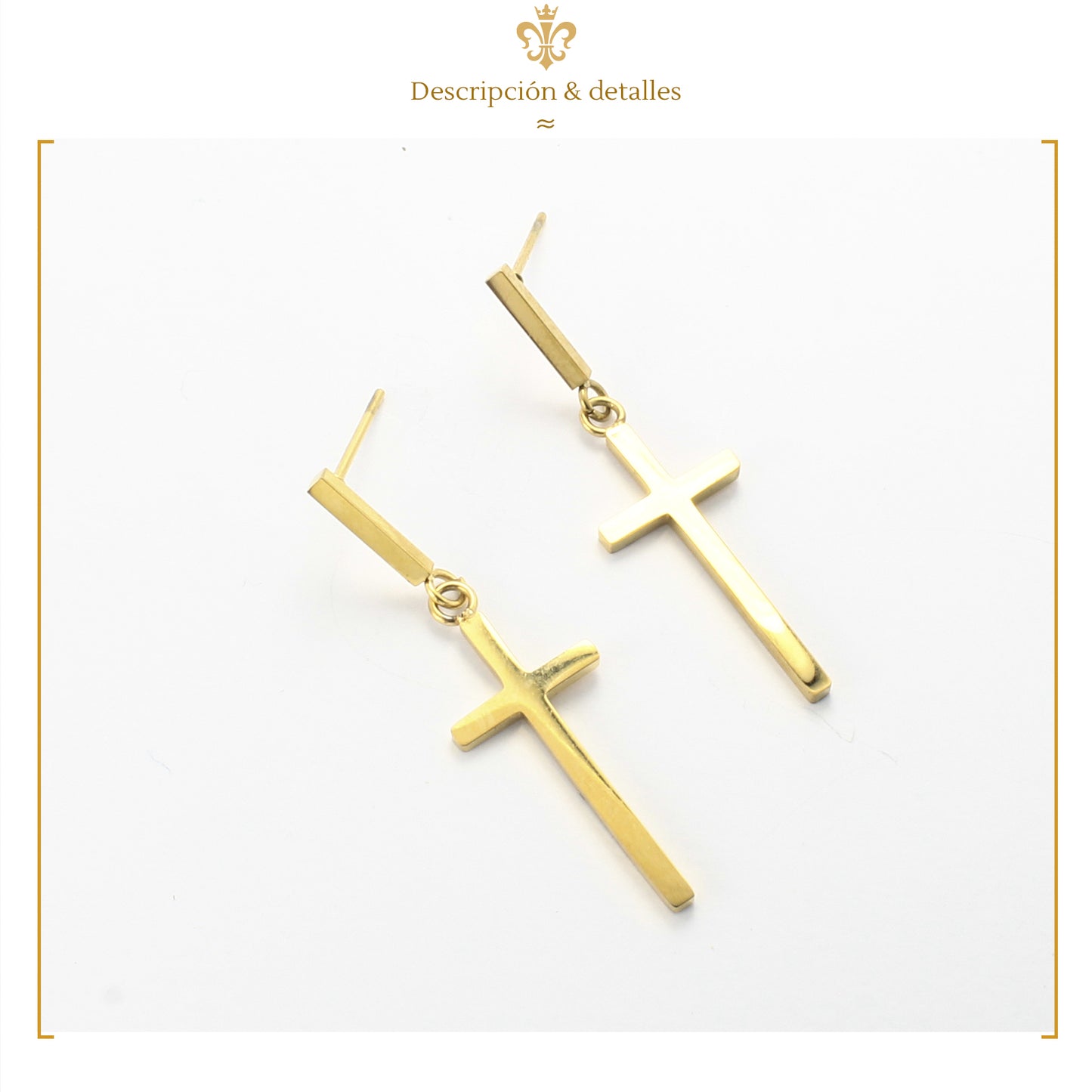 Aretes broquel de cruz colgante liso efecto espejo estilo unisex en oro laminado