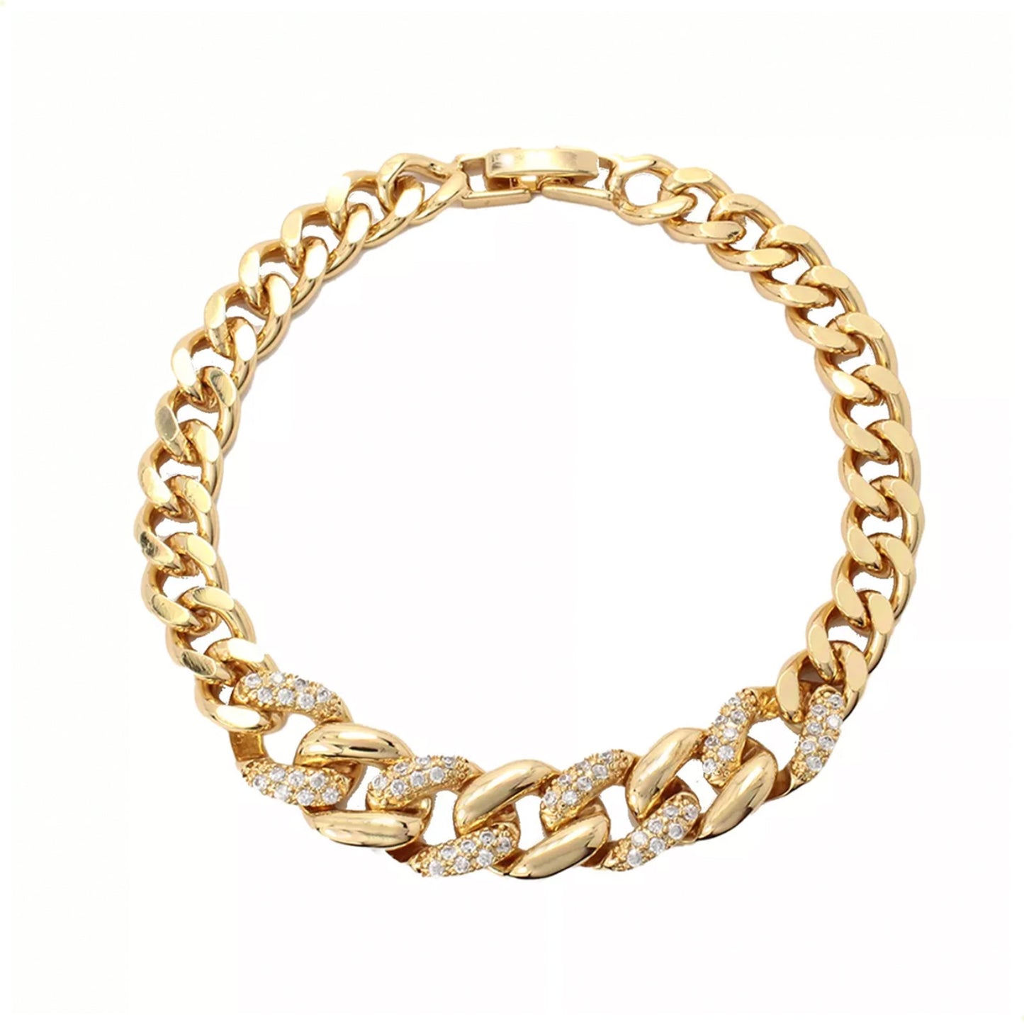 Pulsera Esclava  Barbada Diamantada Hombre y  Mujer En Oro Laminado