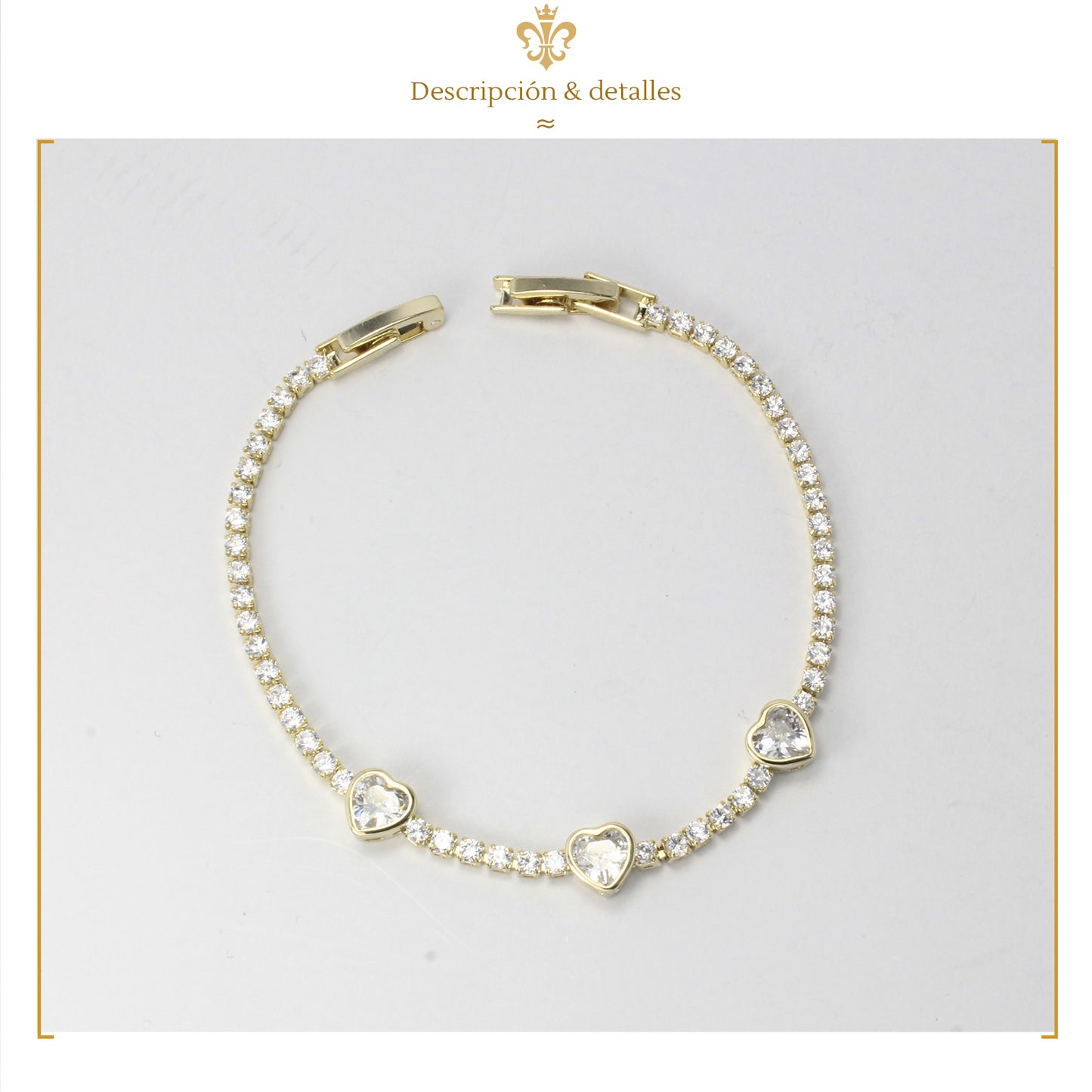 Pulsera Esclava Para Mujer Con Cristales Diamante De Corazón En Oro 14k Laminado