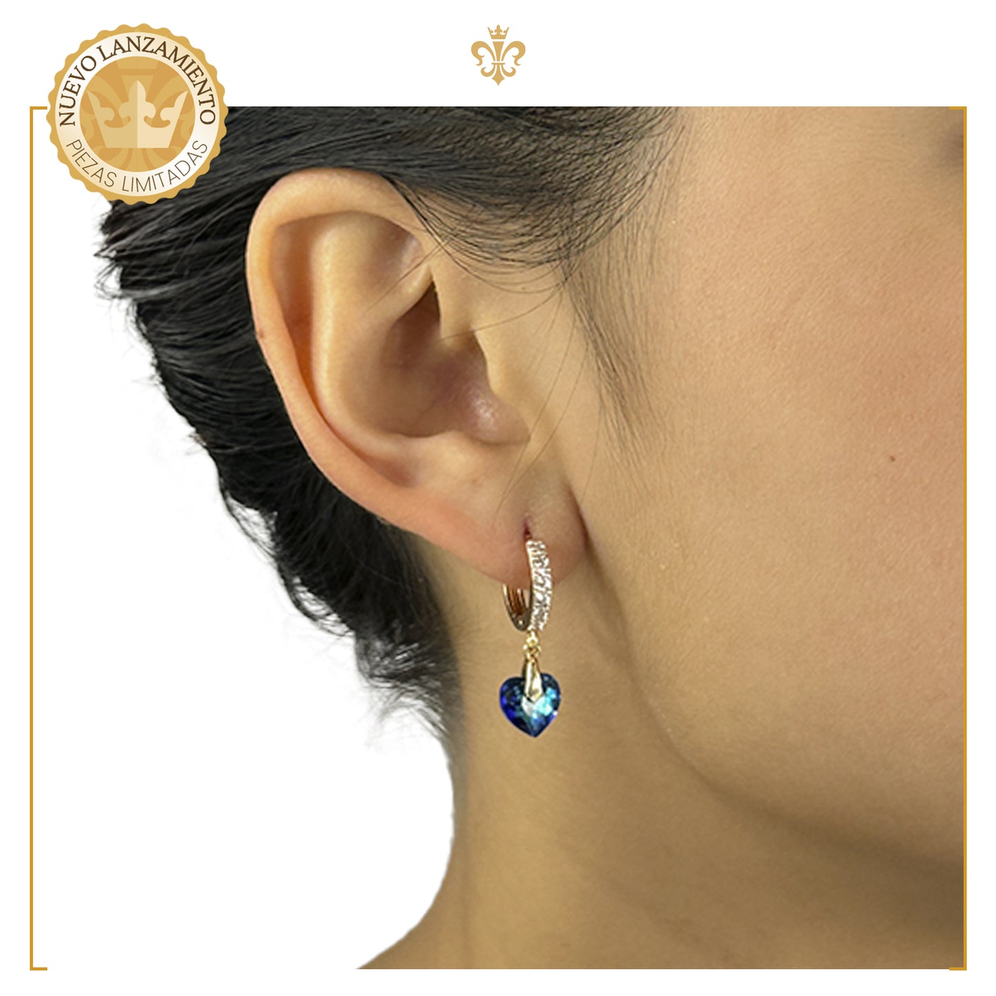 Aretes Arracaditas De Corazón Diamante Con Cristales Oro Laminado 18k