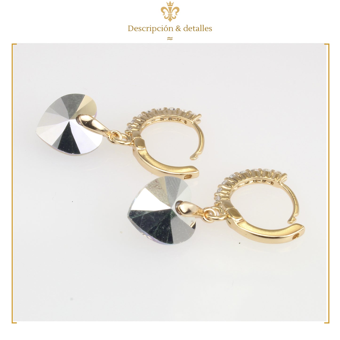 Aretes Arracaditas De Corazón Diamante Con Cristales Oro Laminado 18k