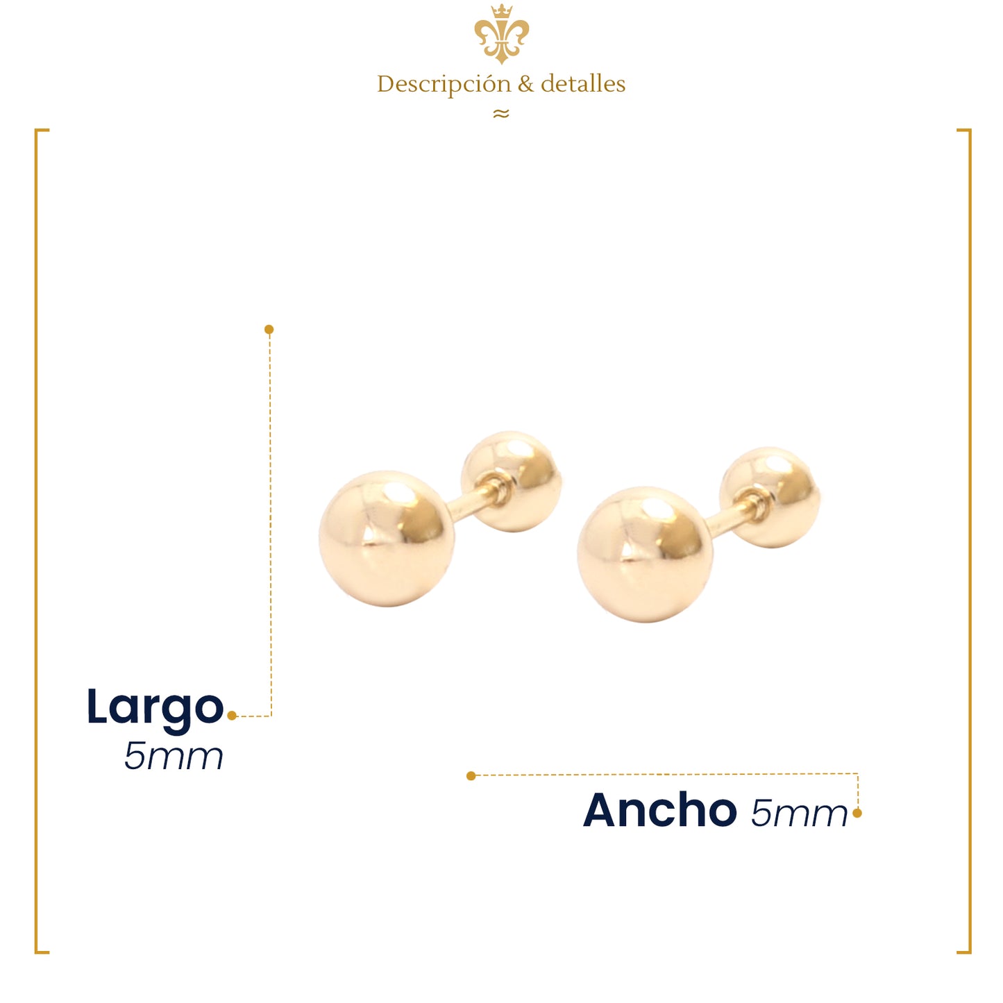 Aretes Dormilones De Bolita Para Niña Broqueles En Oro Laminado 18K