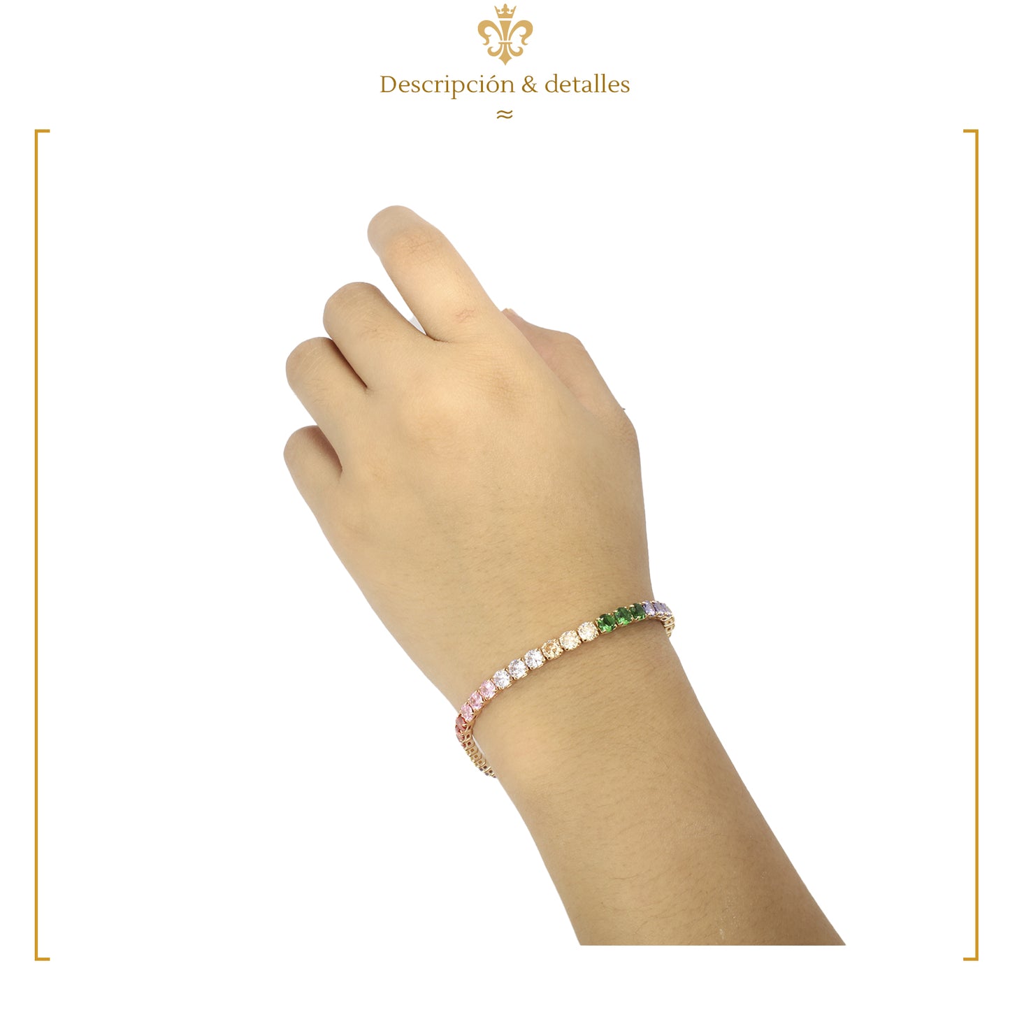 Pulsera Elegante De Diamantes En Colores Para Mujer En Oro Laminado