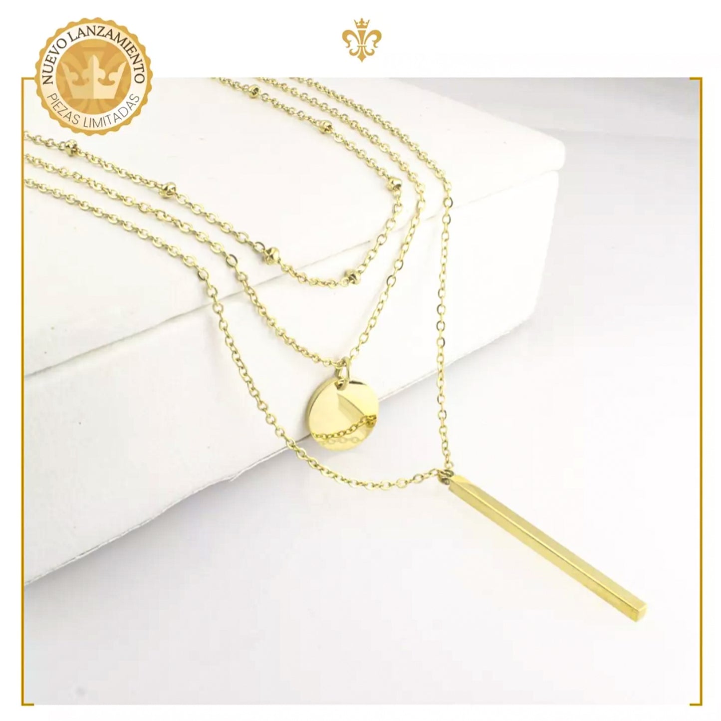 Collar Triple Cadena Mujer Acero Inoxidable Oro 14k Regalo