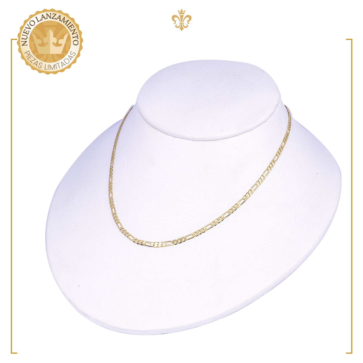 cadena collar tejido figaro de 2.5mm delgada estilo unisex en oro laminado 18k